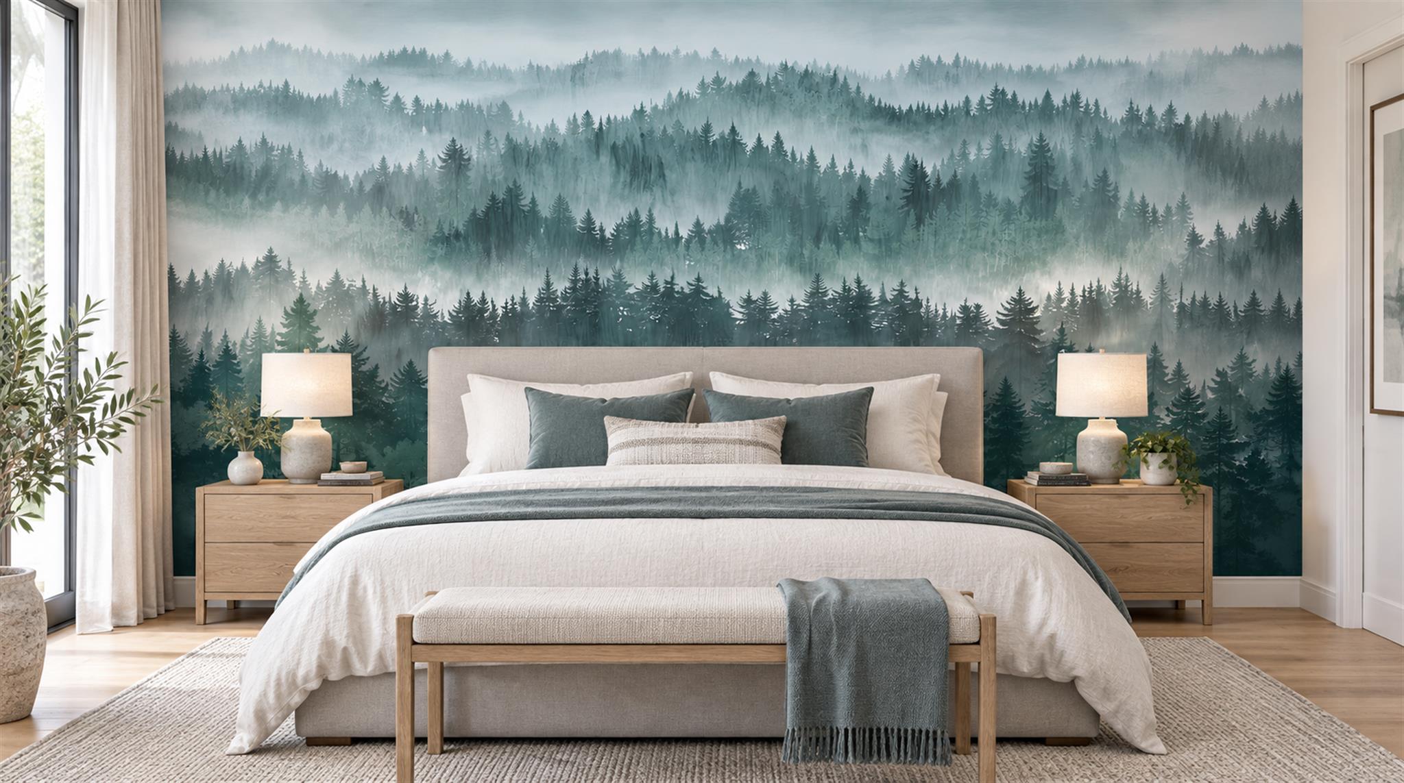 Which Mural Wallpaper Suits a Scandinavian Interior? — installed wallpaper mural in a bedroom, peel-and-stick finish