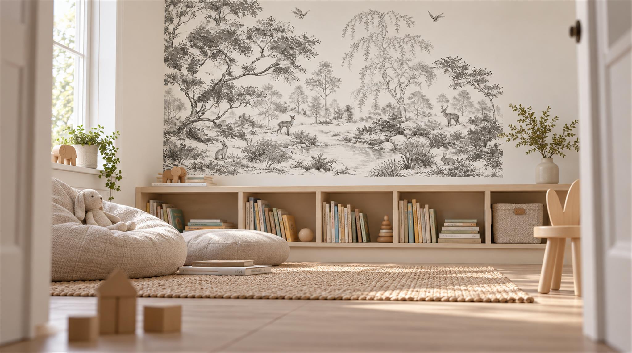 Red And Neutral A Painterly Scenic View Painterly Wallpaper Accent-wall-wallpaper-murals, Peel-and-stick Finish
