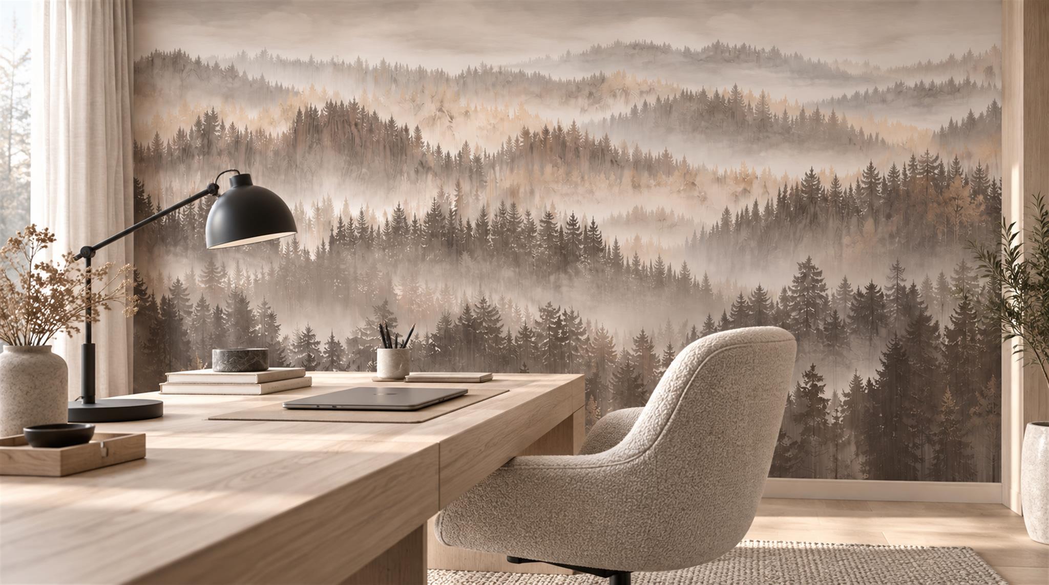 Ivory And Red Decorative Patterning Wallpaper Mural Layered Textured Office-wallpaper-murals, Shown In A Home Office, Peel-and-stick Finish