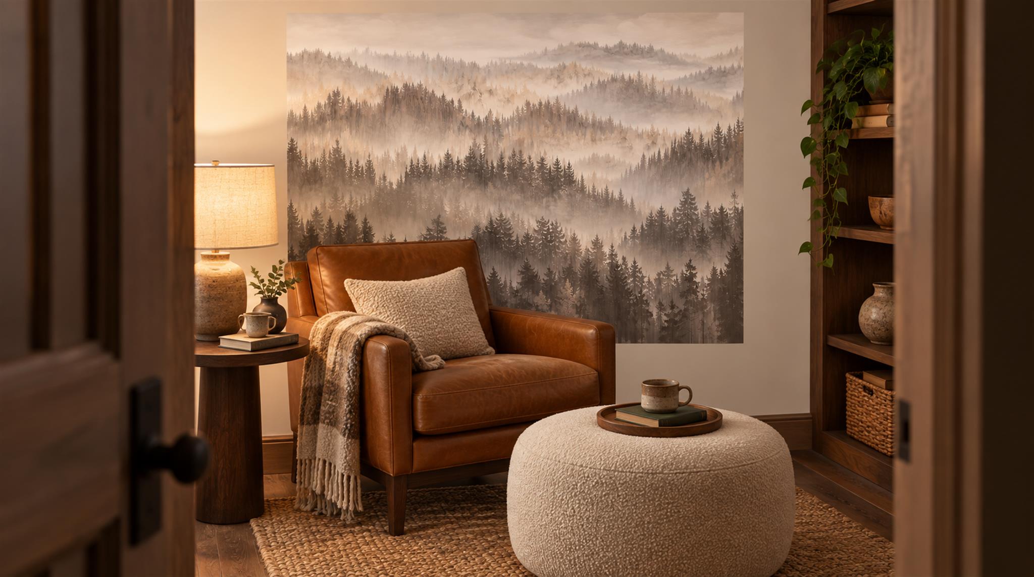Ivory And Red Decorative Patterning Wallpaper Mural Layered Textured Accent-wall-wallpaper-murals, Peel-and-stick Finish