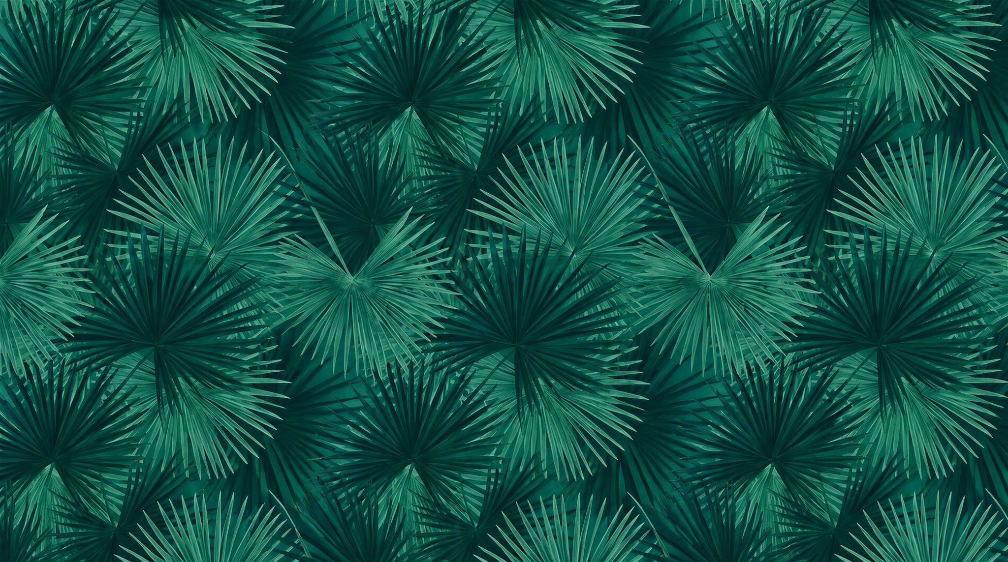Red And Teal Palm Leaves Wallpaper Mural, Peel-and-stick Finish