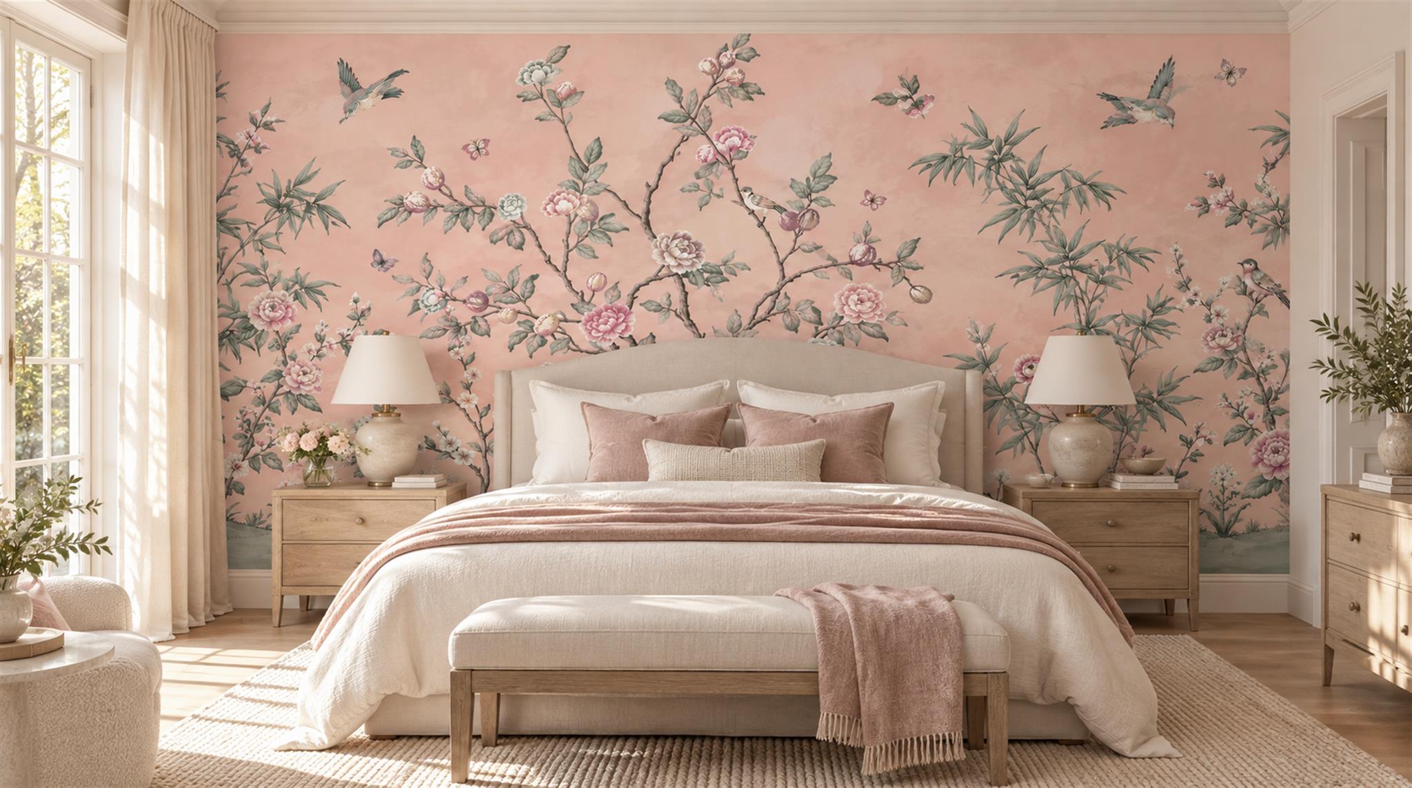 Red And Pink Decorative Patterning Atmospheric Wallpaper Mural Bedroom-wallpaper-murals, Peel-and-stick Finish