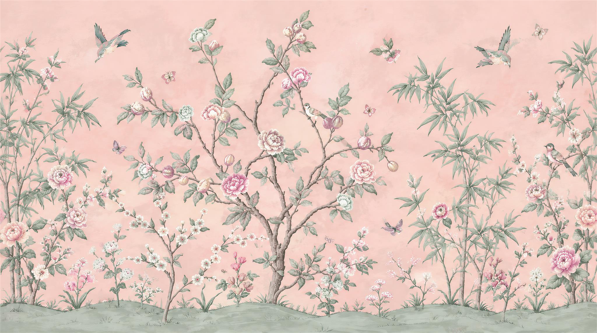 Red And Pink Decorative Patterning Atmospheric Wallpaper Mural Accent-wall-wallpaper-murals, Peel-and-stick Finish