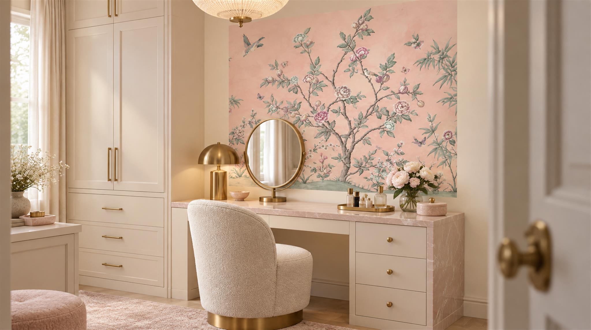 Red And Pink Decorative Patterning Atmospheric Wallpaper Mural Accent-wall-wallpaper-murals, Peel-and-stick Finish