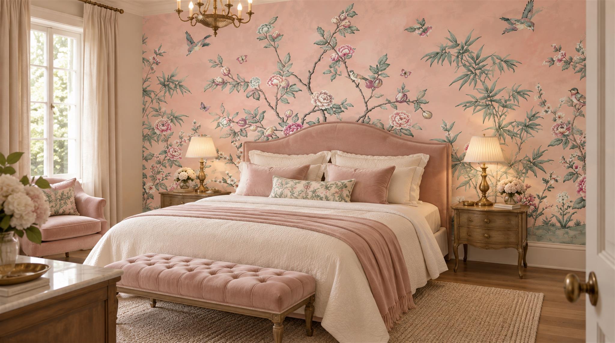 Red And Pink Decorative Patterning Atmospheric Wallpaper Mural Accent-wall-wallpaper-murals, Peel-and-stick Finish