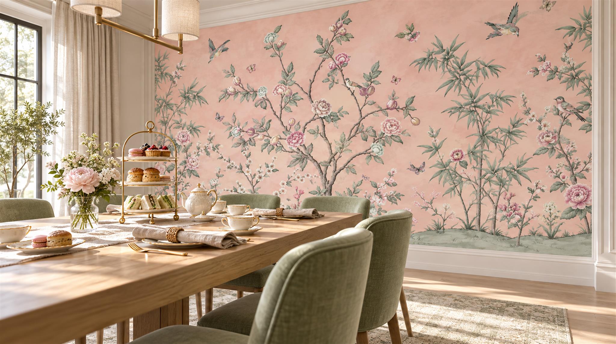 Red And Pink Decorative Patterning Atmospheric Wallpaper Mural Living-room-wallpaper-murals, Peel-and-stick Finish