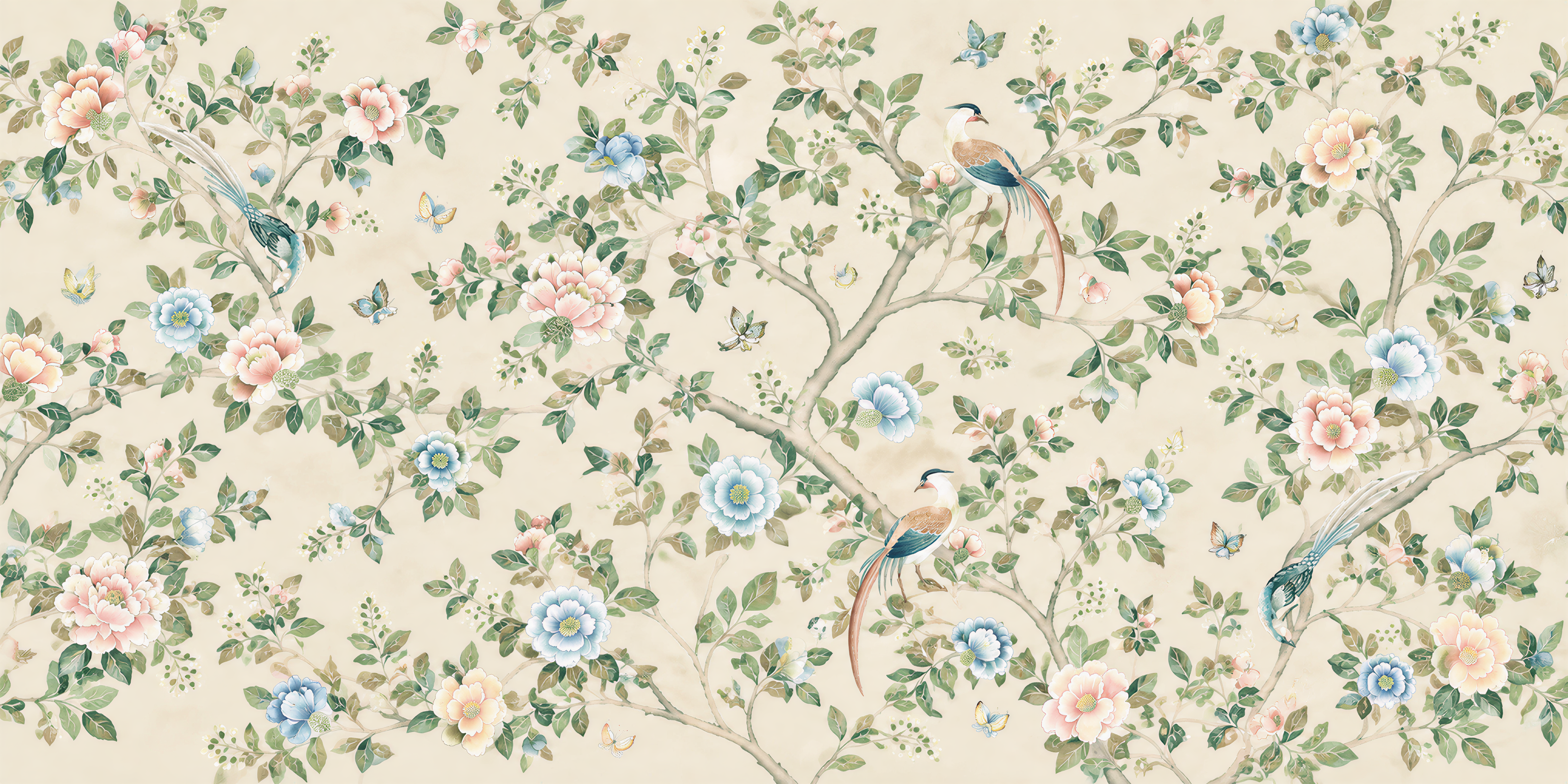 Cream And Red Decorative Patterning Atmospheric Wallpaper Mural, Peel-and-stick Finish