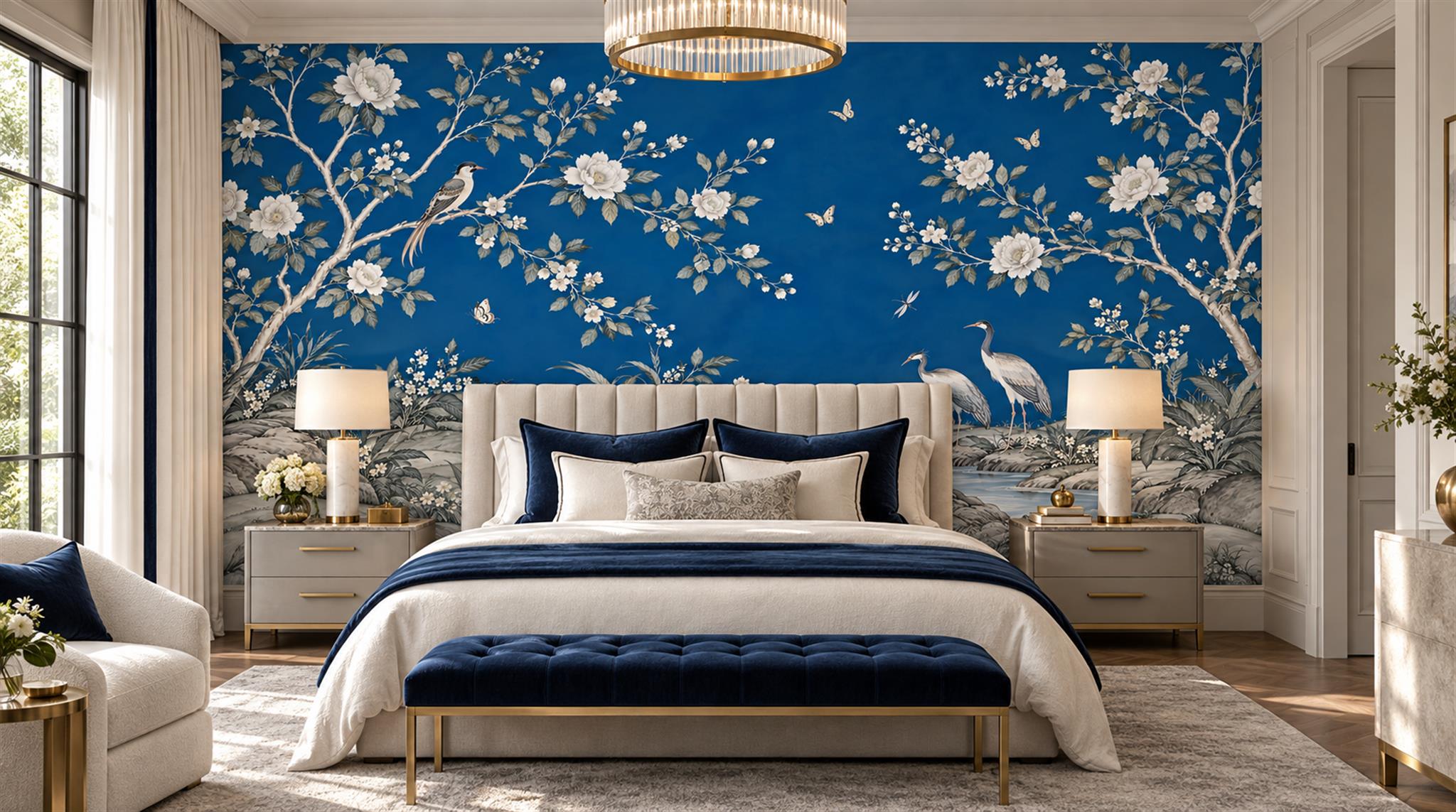Red And Blue Decorative Patterning Textured Wallpaper Mural Bedroom-wallpaper-murals, Peel-and-stick Finish