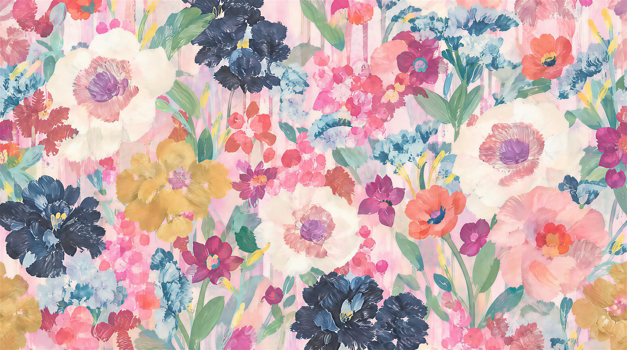 Colourful Watercolour Wildflower Wallpaper Mural — Wallpaper Mural Design, Peel-and-stick Finish