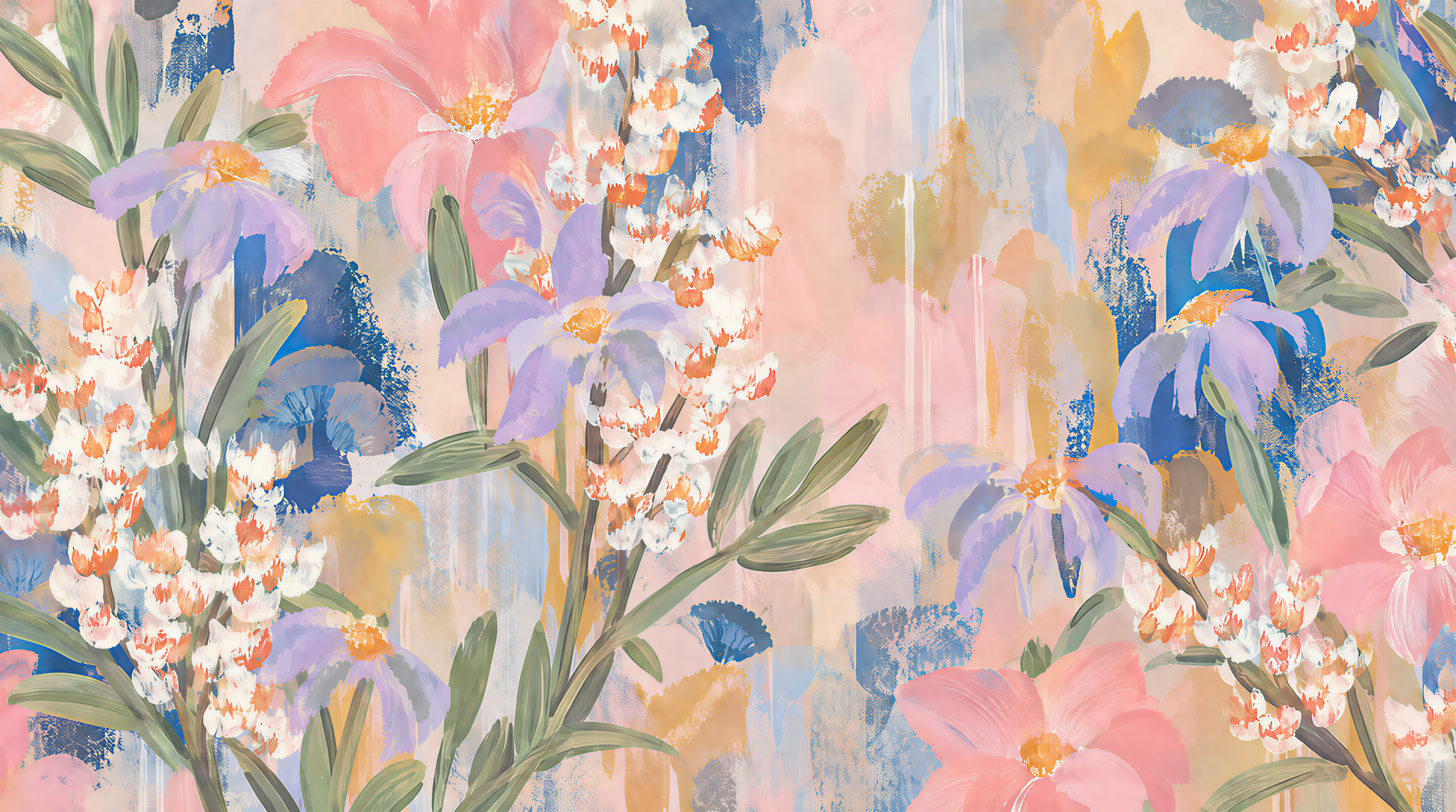 Red And Soft Pastel Decorative Patterning Wallpaper Painterly Wallpaper, Peel-and-stick Finish