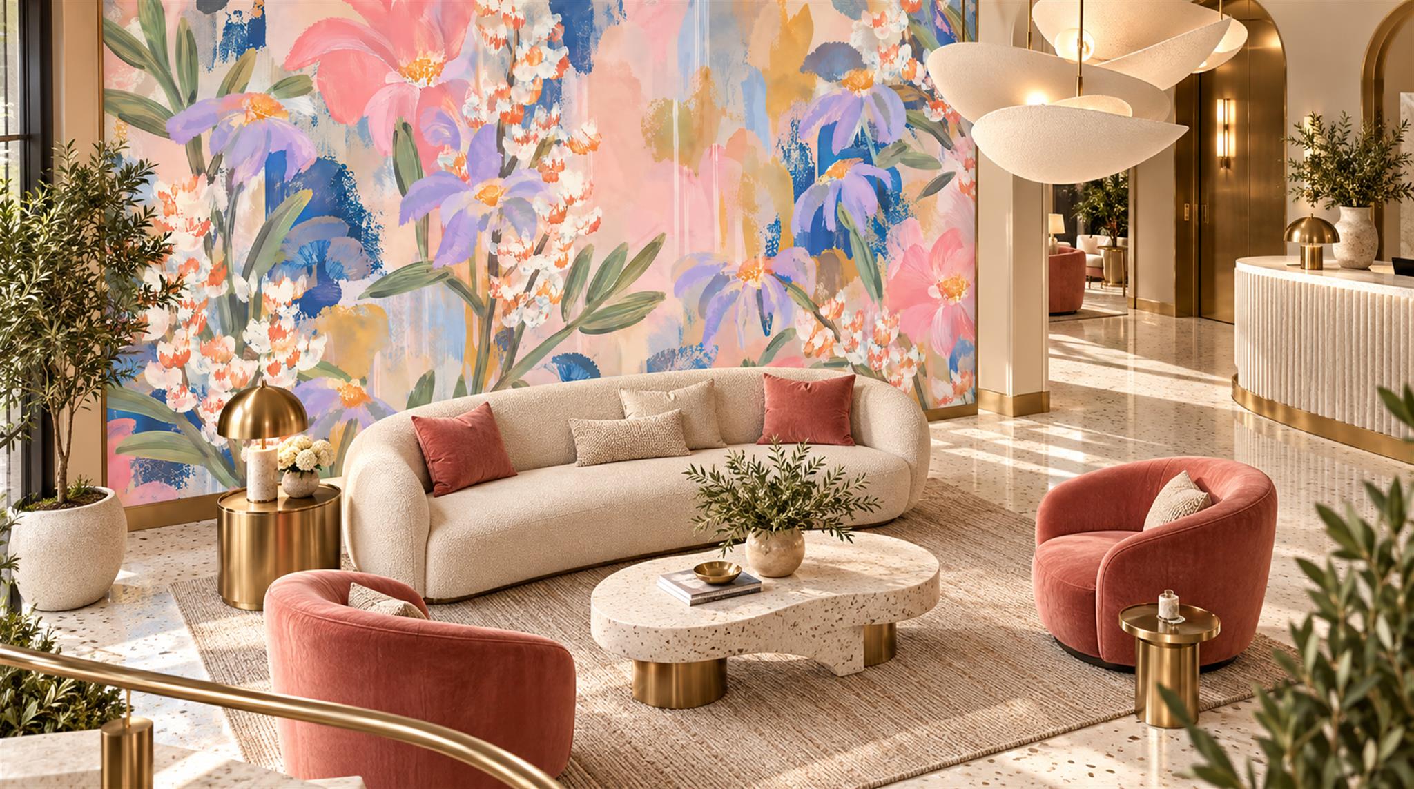 Pastel Abstract Floral Brushstroke Wallpaper Mural — Wallpaper Mural Design, Peel-and-stick Finish
