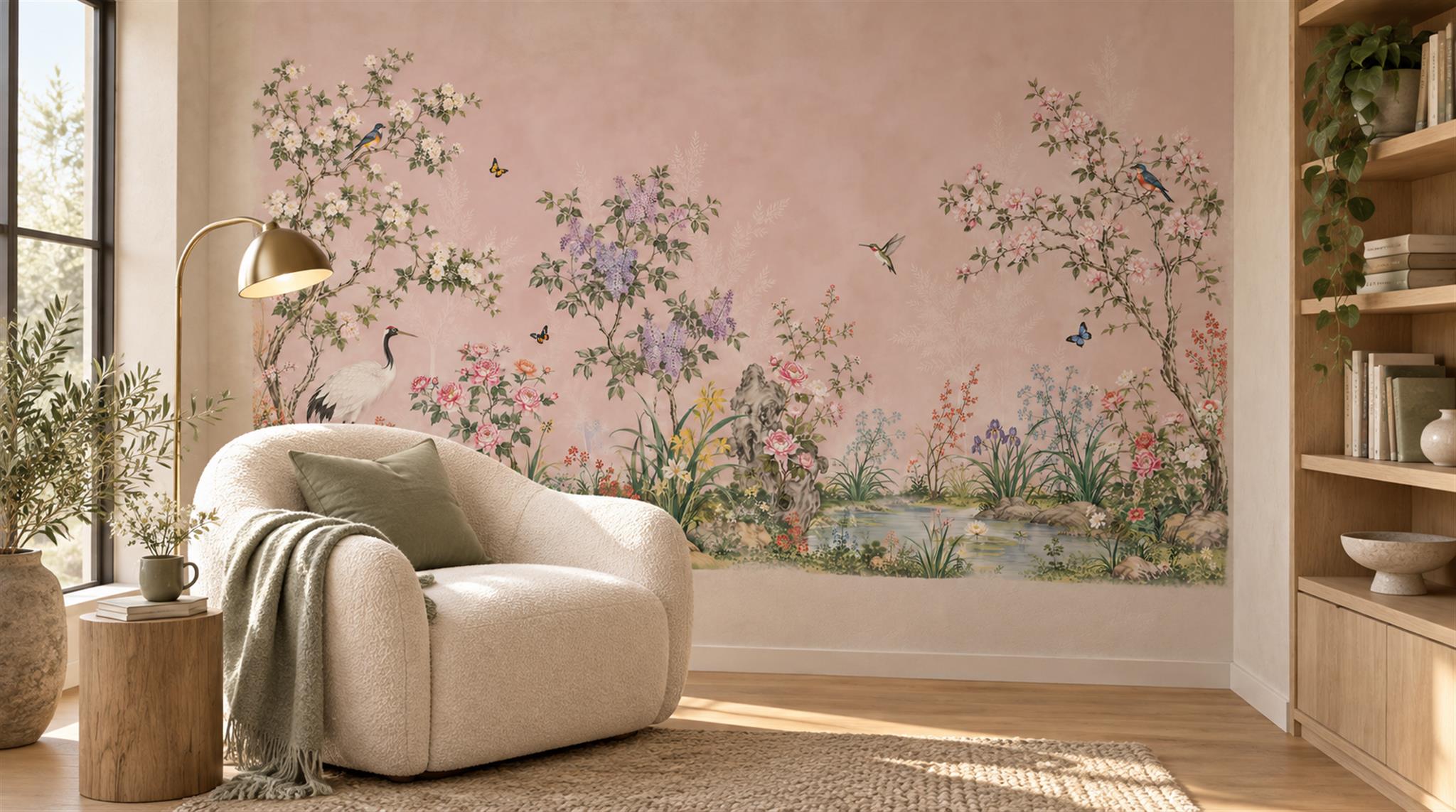 Red And Pink Decorative Patterning Wallpaper Mural Layered Accent-wall-wallpaper-murals, Peel-and-stick Finish