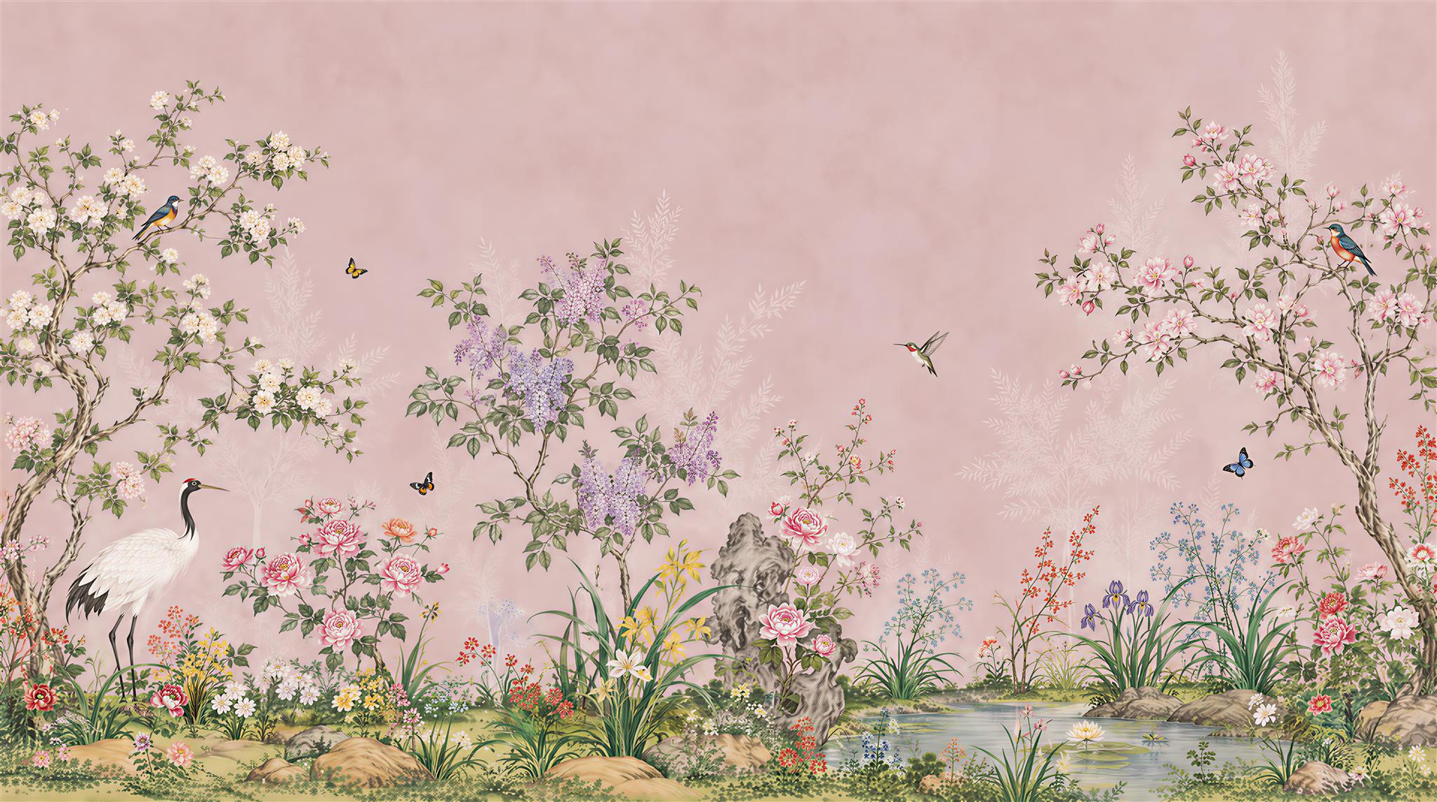 Red And Pink Decorative Patterning Wallpaper Mural Layered Accent-wall-wallpaper-murals, Peel-and-stick Finish