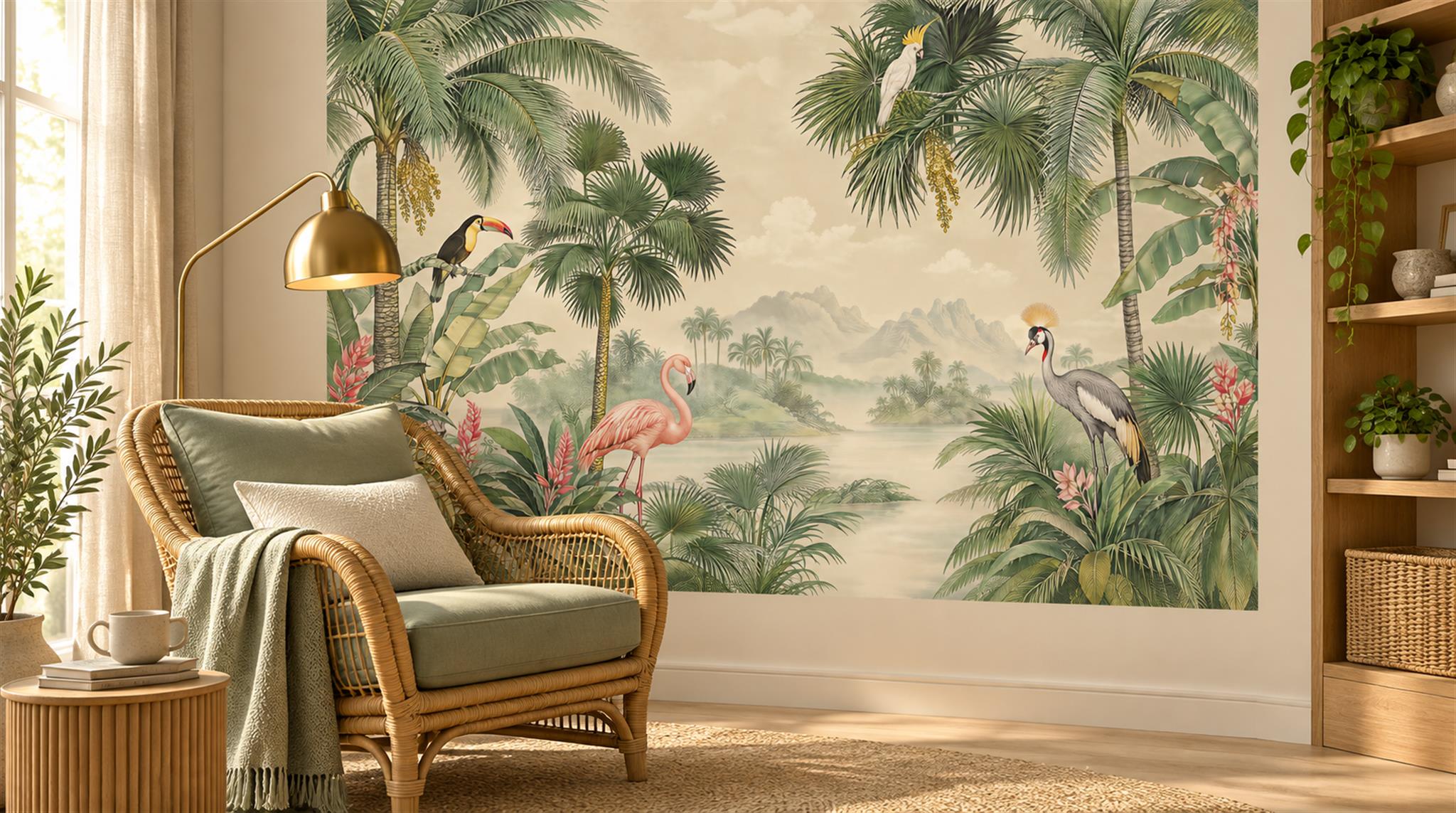 Red And Sage Green Decorative Patterning Wallpaper Layered Accent-wall-wallpaper-murals, Peel-and-stick Finish