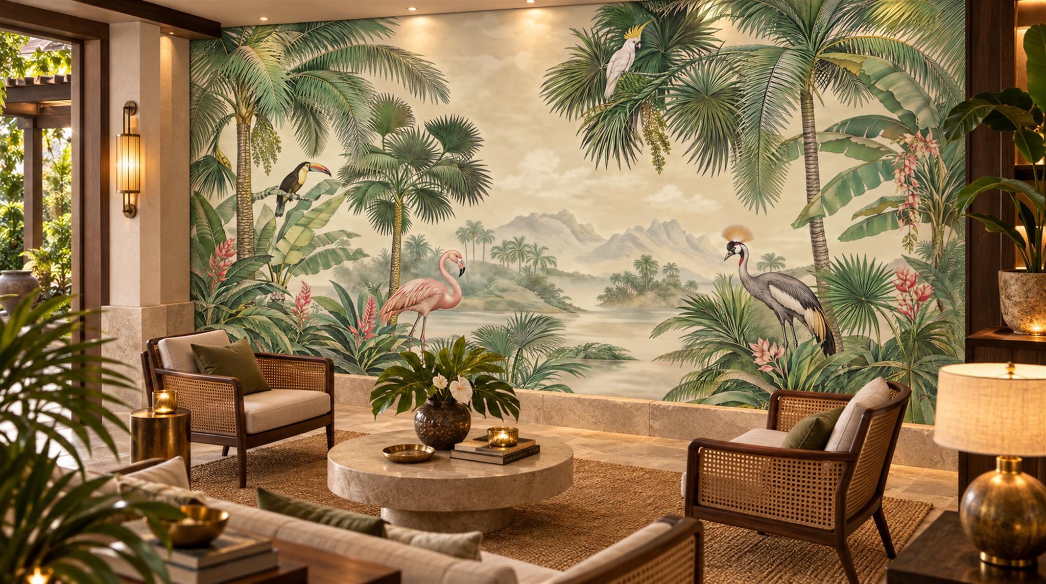 Red And Sage Green Decorative Patterning Wallpaper Layered Feature-wall-wallpaper-murals, Peel-and-stick Finish