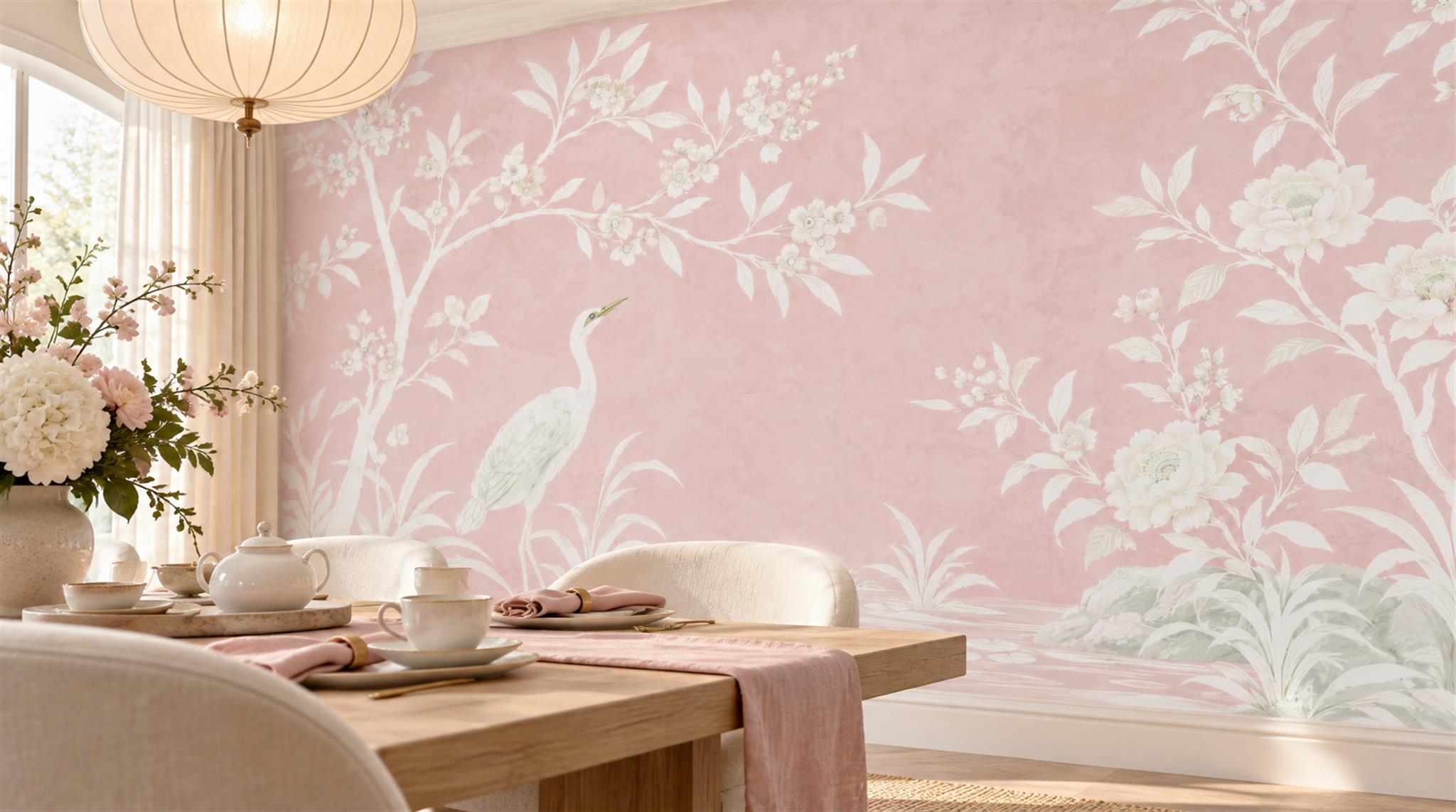 Red And Pink Leaf Patterning Wallpaper Mural Feature-wall-wallpaper-murals, Peel-and-stick Finish