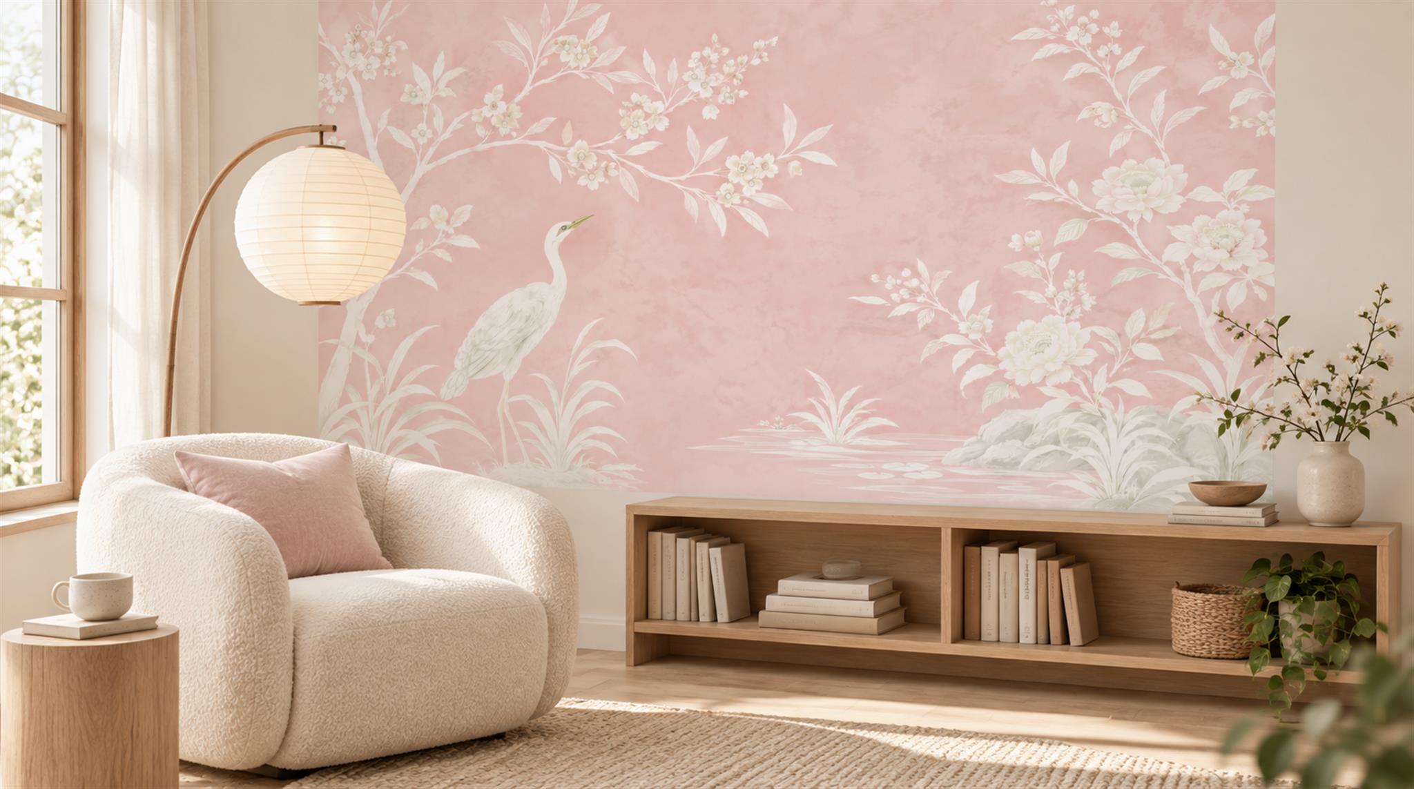 Red And Pink Leaf Patterning Wallpaper Mural Accent-wall-wallpaper-murals, Peel-and-stick Finish