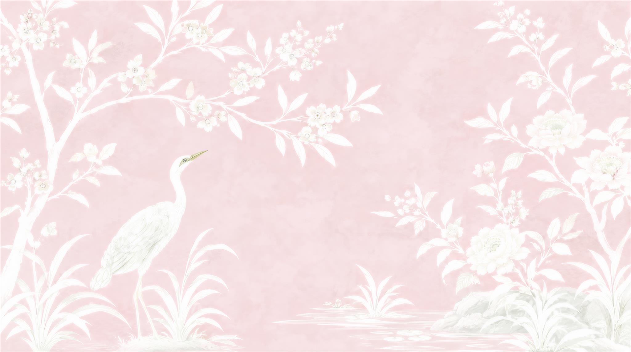 Red And Pink Leaf Patterning Wallpaper Mural Accent-wall-wallpaper-murals, Peel-and-stick Finish