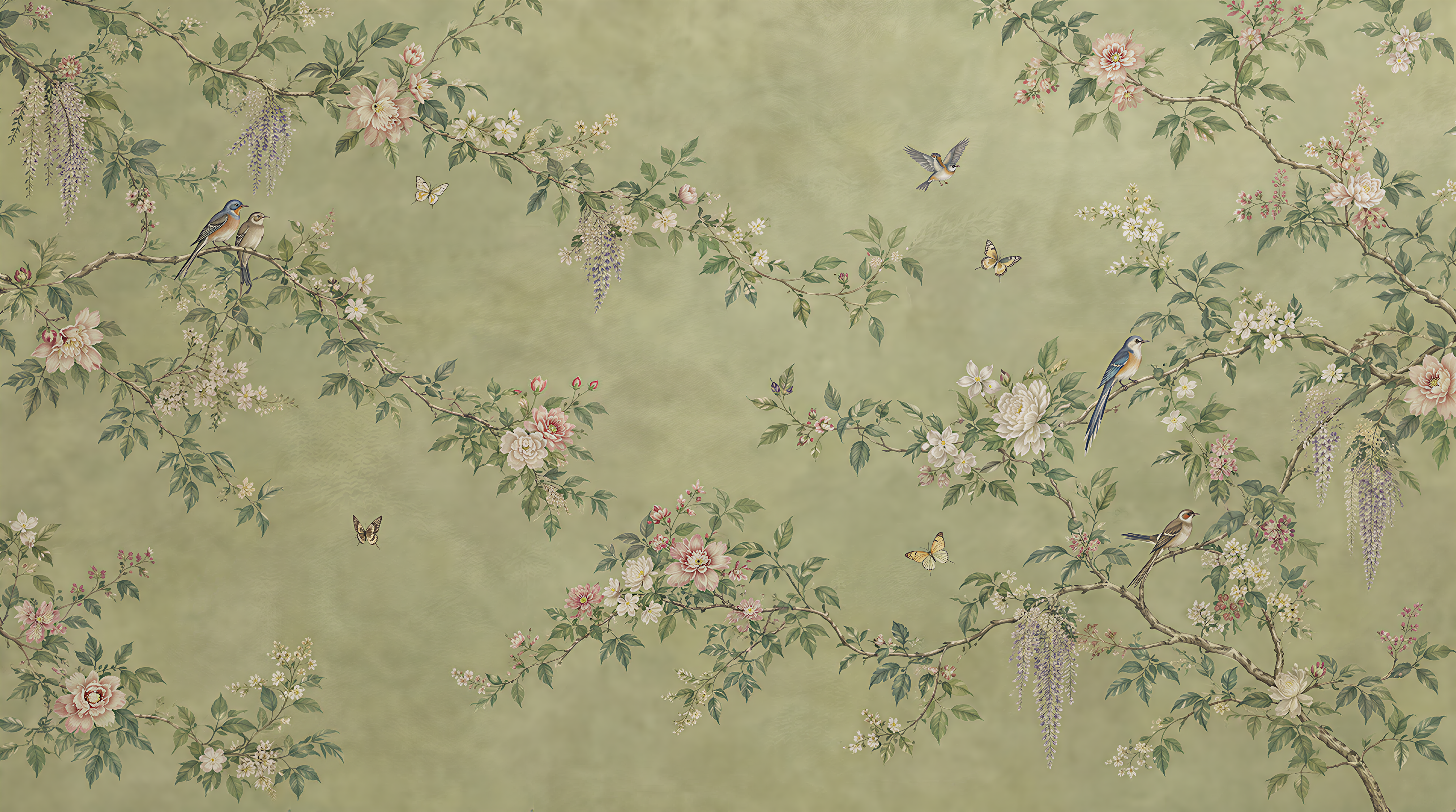 Red And Sage Green Decorative Patterning Wallpaper Layered Textured, Peel-and-stick Finish