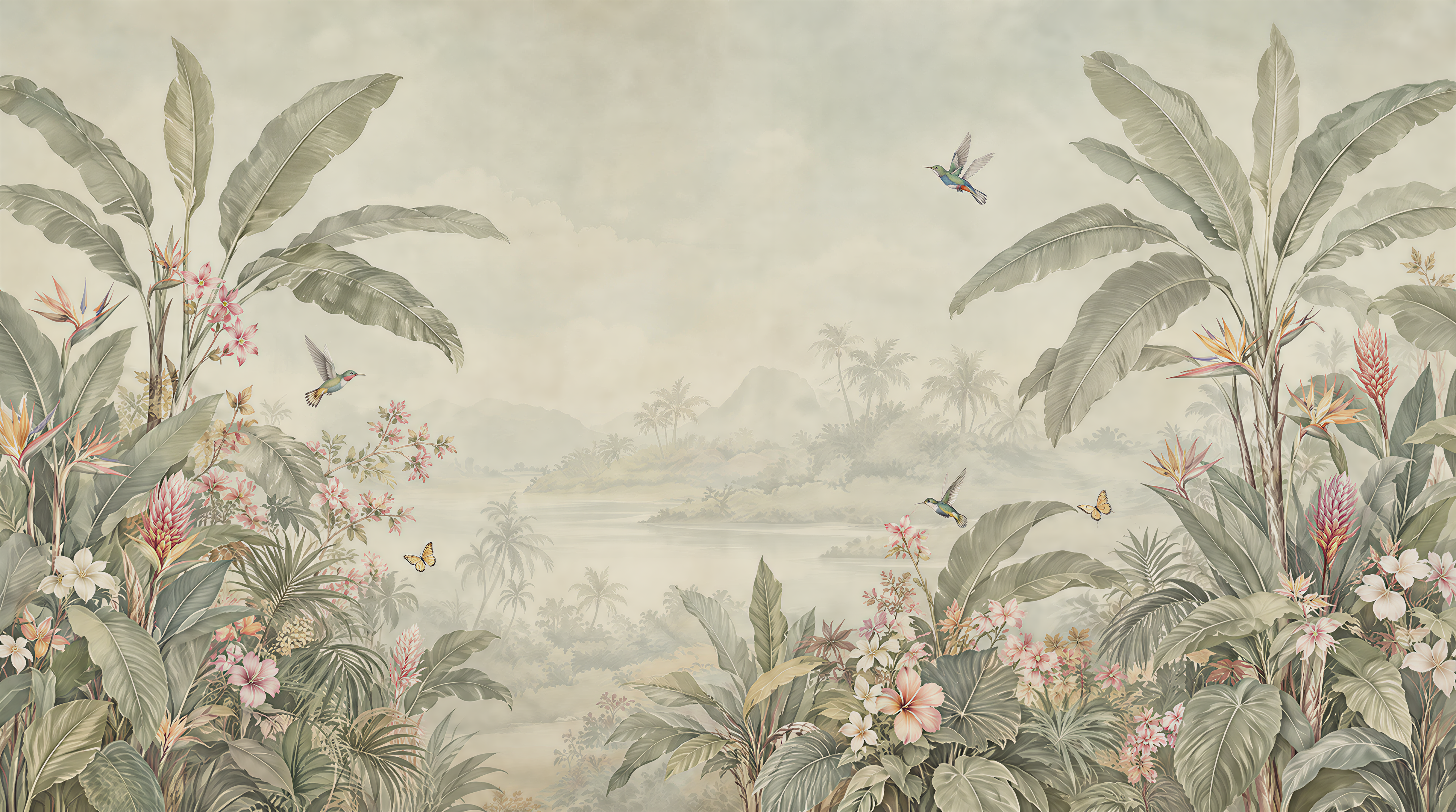 Ivory And Red Leaf Patterning Decorative Wallpaper Mural, Peel-and-stick Finish