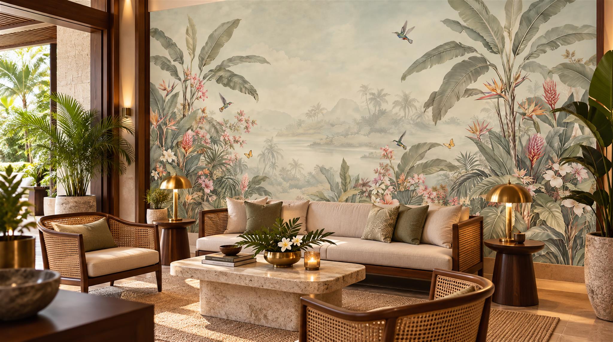 Ivory And Red Leaf Patterning Decorative Wallpaper Mural Feature-wall-wallpaper-murals, Peel-and-stick Finish