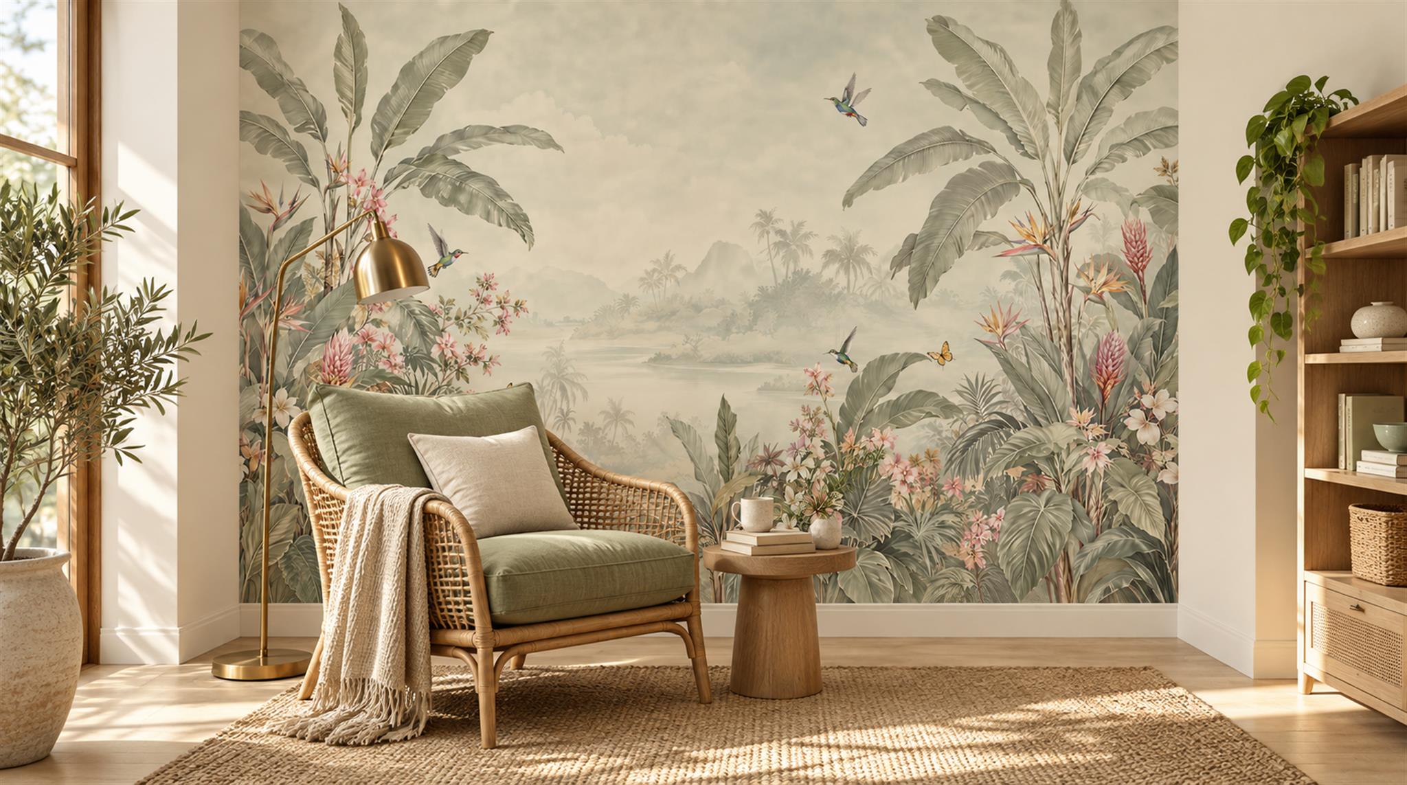 Ivory And Red Leaf Patterning Decorative Wallpaper Mural Accent-wall-wallpaper-murals, Peel-and-stick Finish