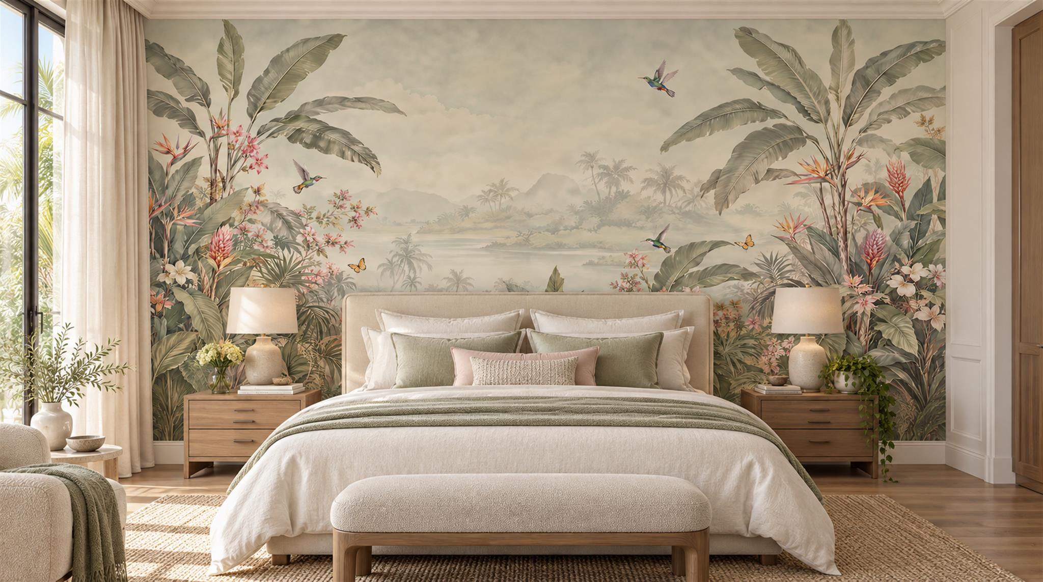 Ivory And Red Leaf Patterning Decorative Wallpaper Mural Bedroom-wallpaper-murals, Peel-and-stick Finish