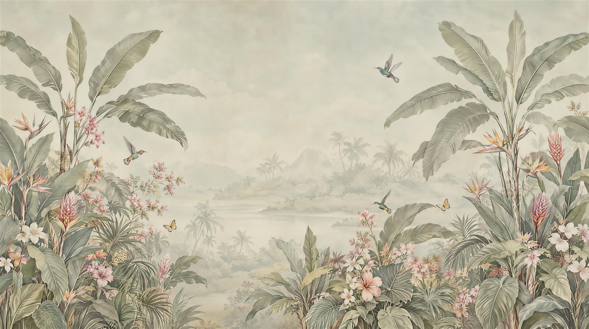 Ivory And Red Leaf Patterning Decorative Wallpaper Mural, Peel-and-stick Finish