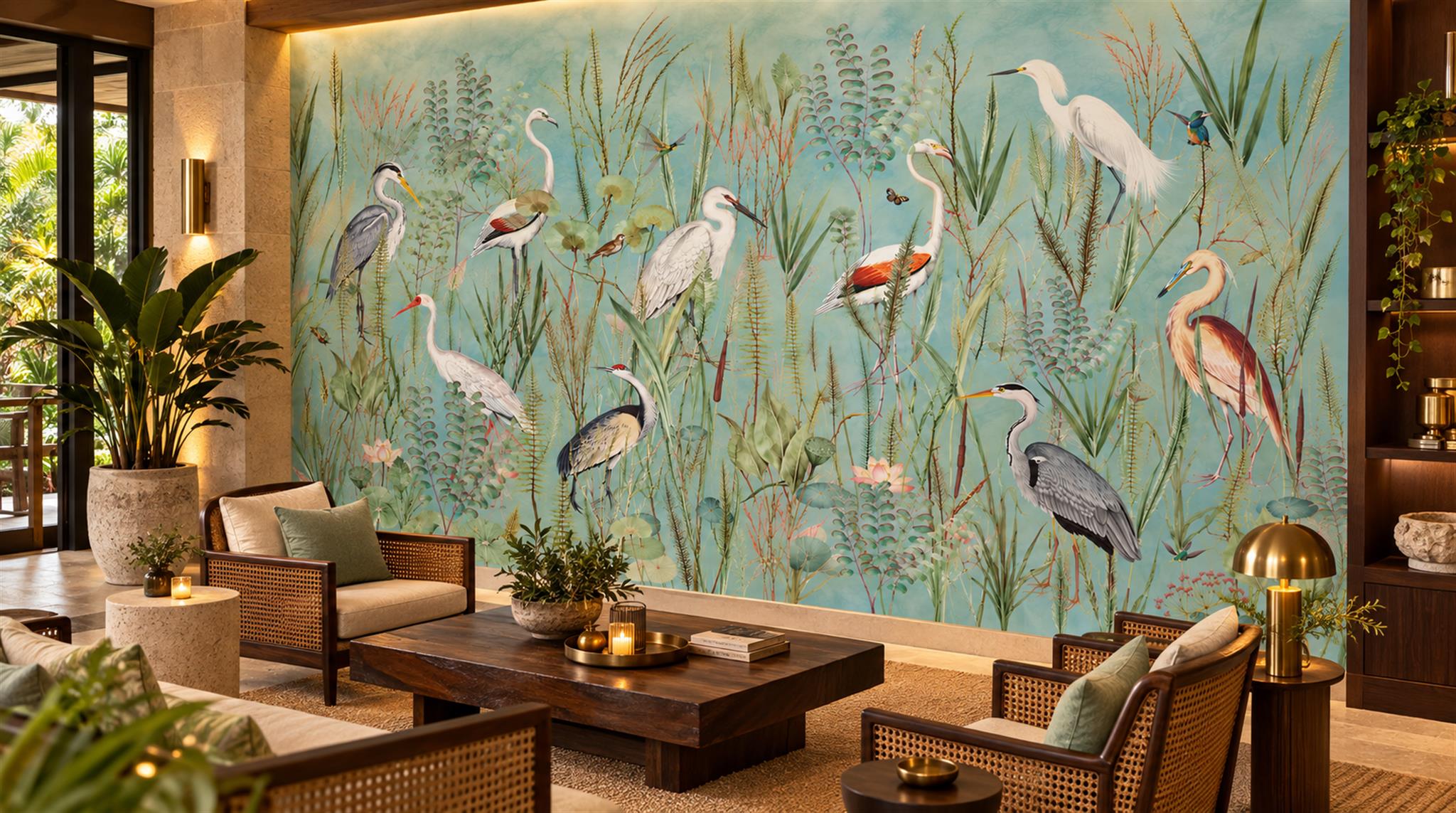 Red And Aqua Decorative Patterning Layered Wallpaper Mural Accent-wall-wallpaper-murals, Peel-and-stick Finish