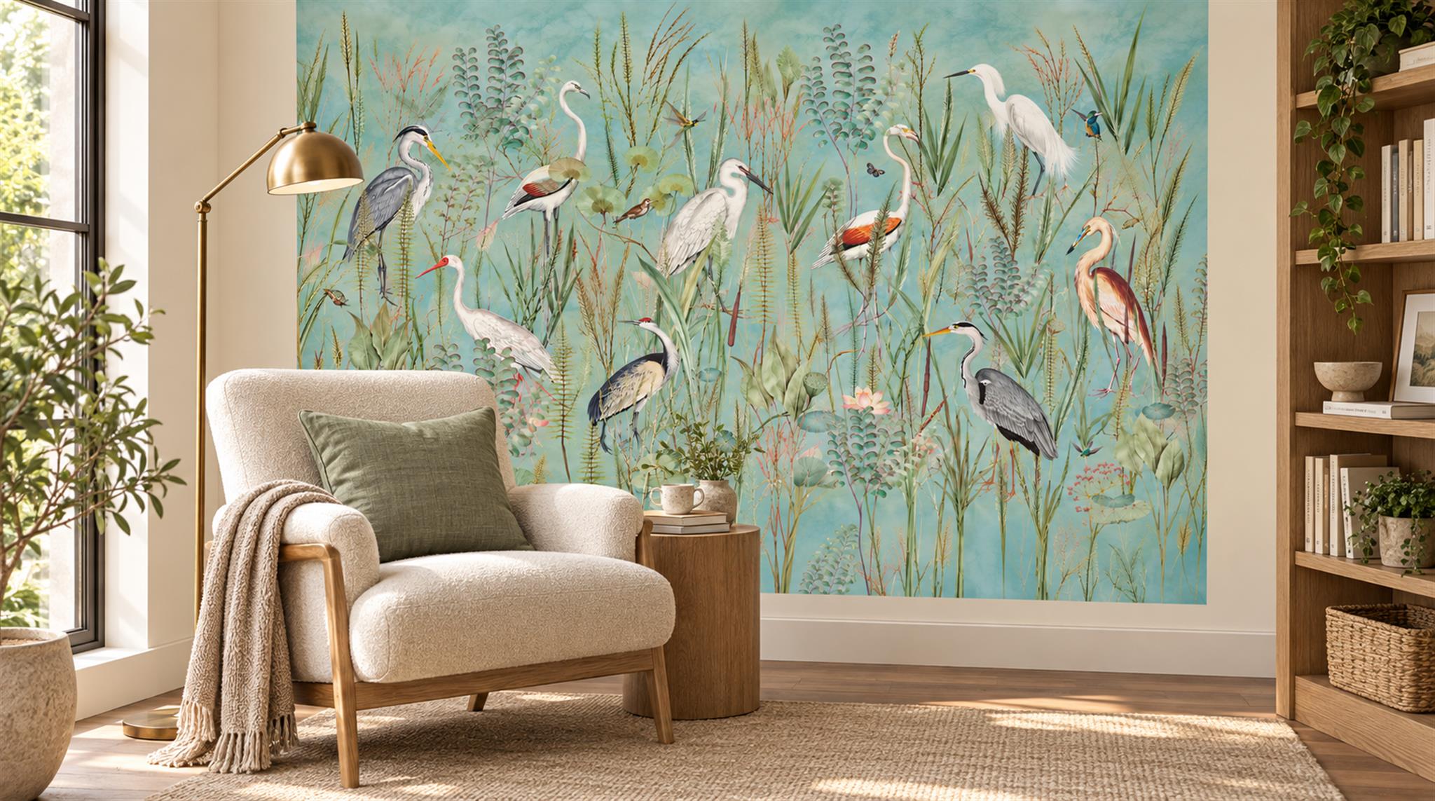 Red And Aqua Decorative Patterning Layered Wallpaper Mural Accent-wall-wallpaper-murals, Peel-and-stick Finish