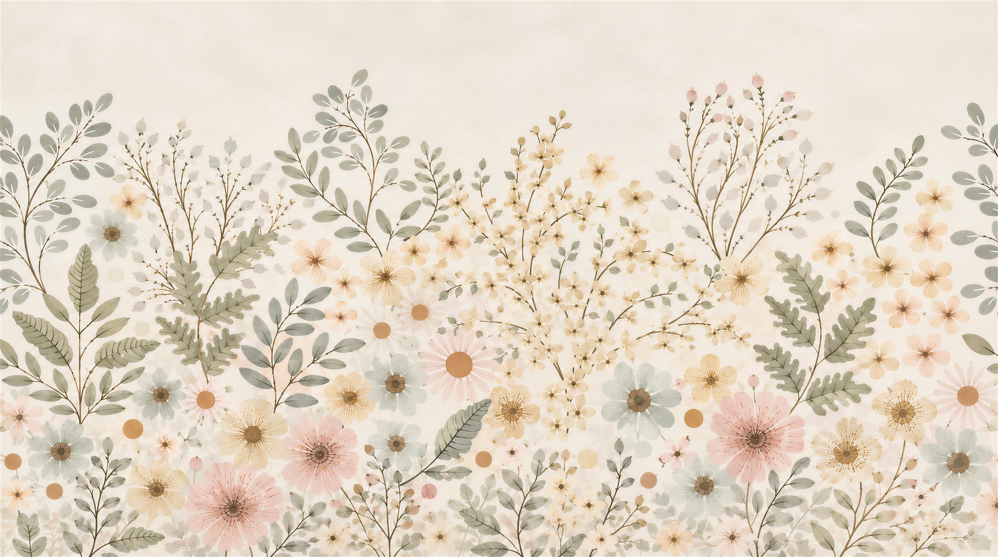 Ivory And Neutral Floral Forms Wallpaper Mural, Peel-and-stick Finish