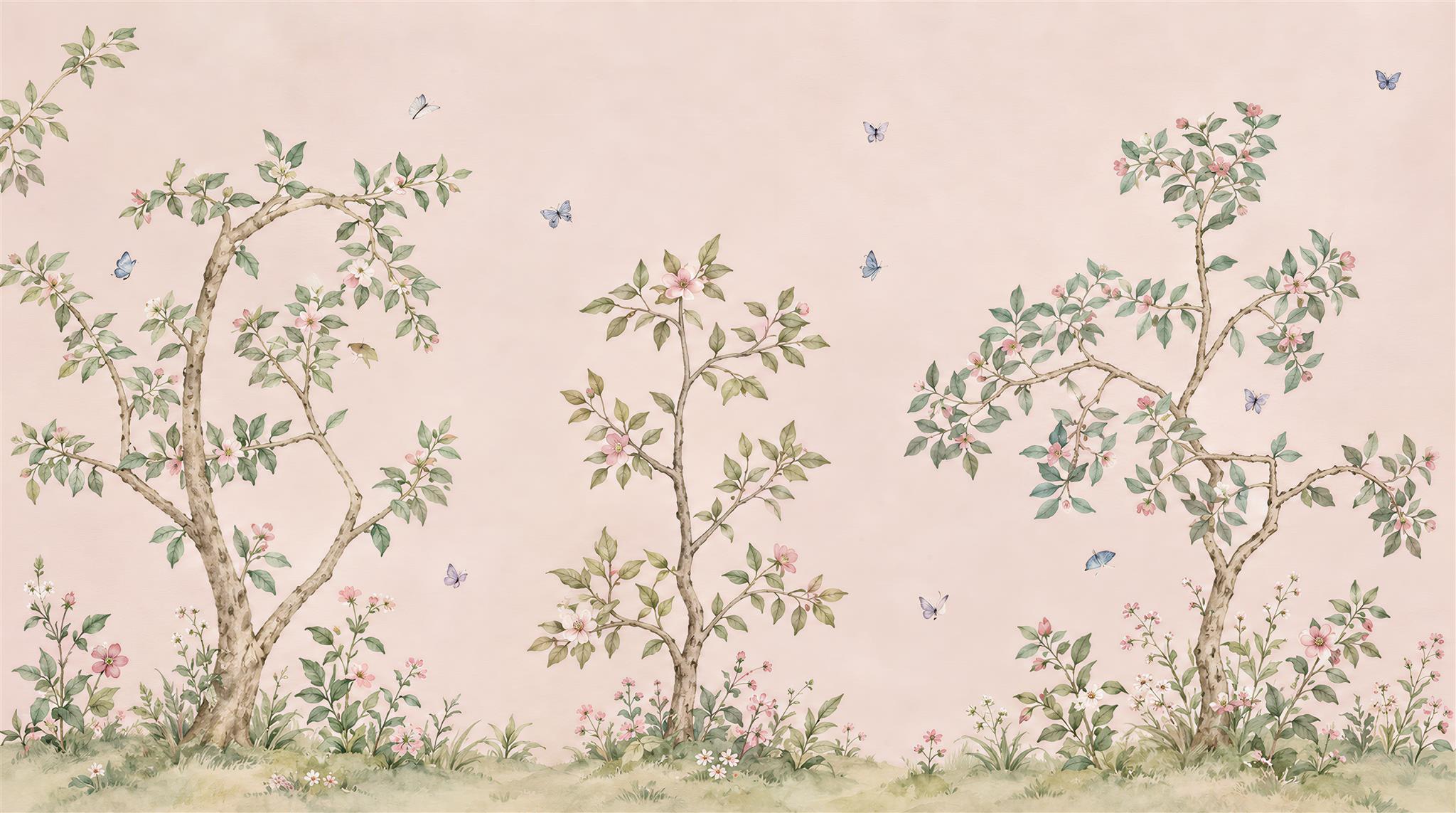 Pink And Neutral Abstract Forms Wallpaper Mural, Peel-and-stick Finish