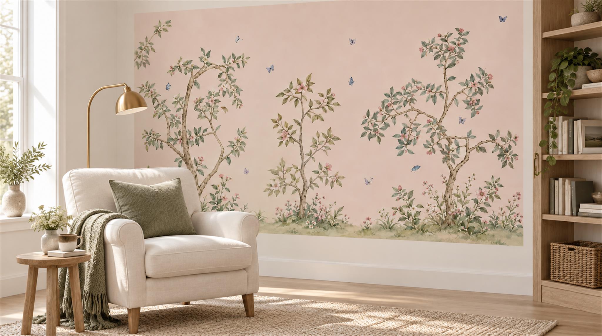 Pink And Neutral Abstract Forms Wallpaper Mural Accent-wall-wallpaper-murals, Peel-and-stick Finish