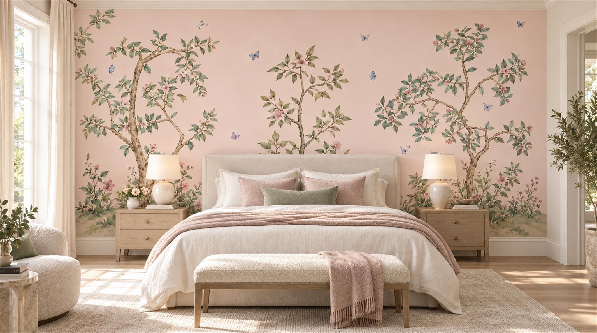 Pink And Neutral Abstract Forms Wallpaper Mural Bedroom-wallpaper-murals, Peel-and-stick Finish