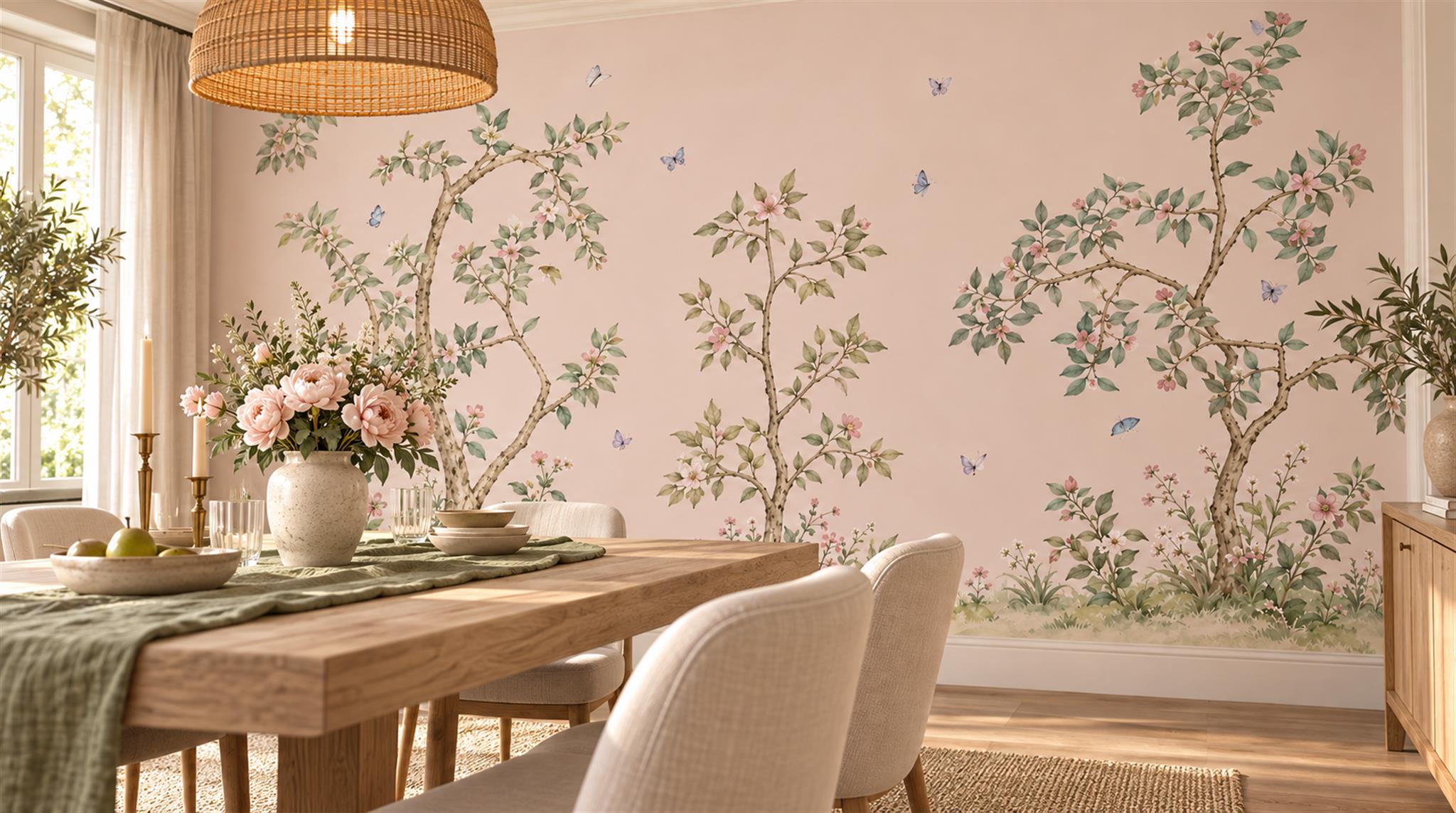 Pink And Neutral Abstract Forms Wallpaper Mural Living-room-wallpaper-murals, Peel-and-stick Finish