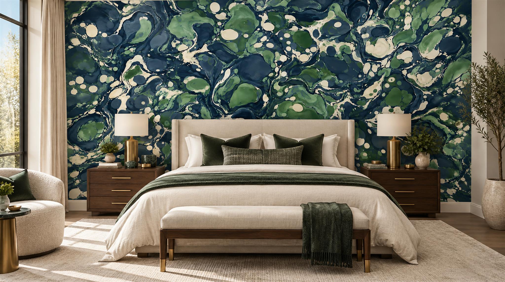 Navy Abstract Forms Wallpaper Mural Bedroom-wallpaper-murals, Peel-and-stick Finish
