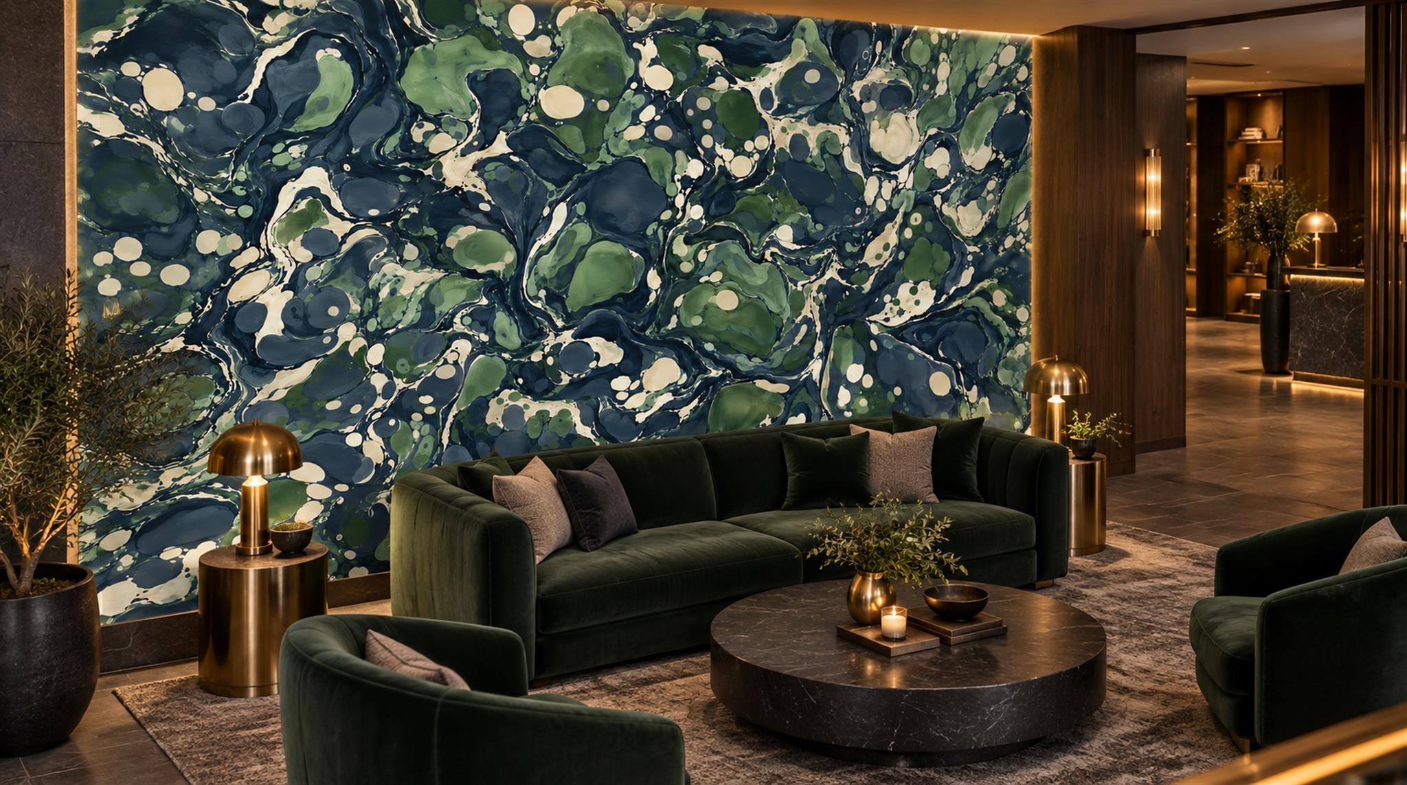 Navy Abstract Forms Wallpaper Mural Accent-wall-wallpaper-murals, Peel-and-stick Finish