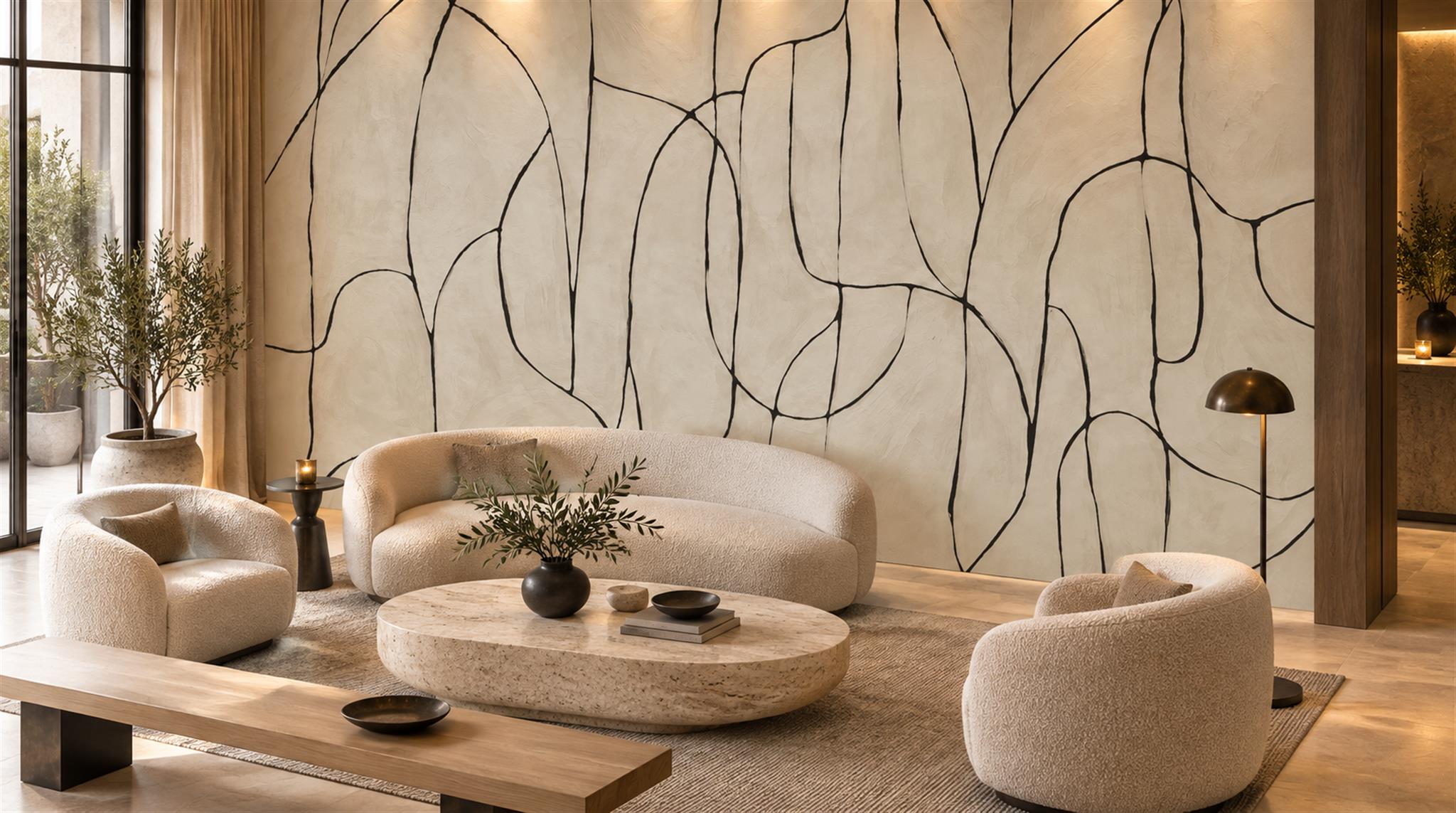 Ivory Abstract Interlocking Line Wallpaper Mural — Wallpaper Mural Design, Peel-and-stick Finish