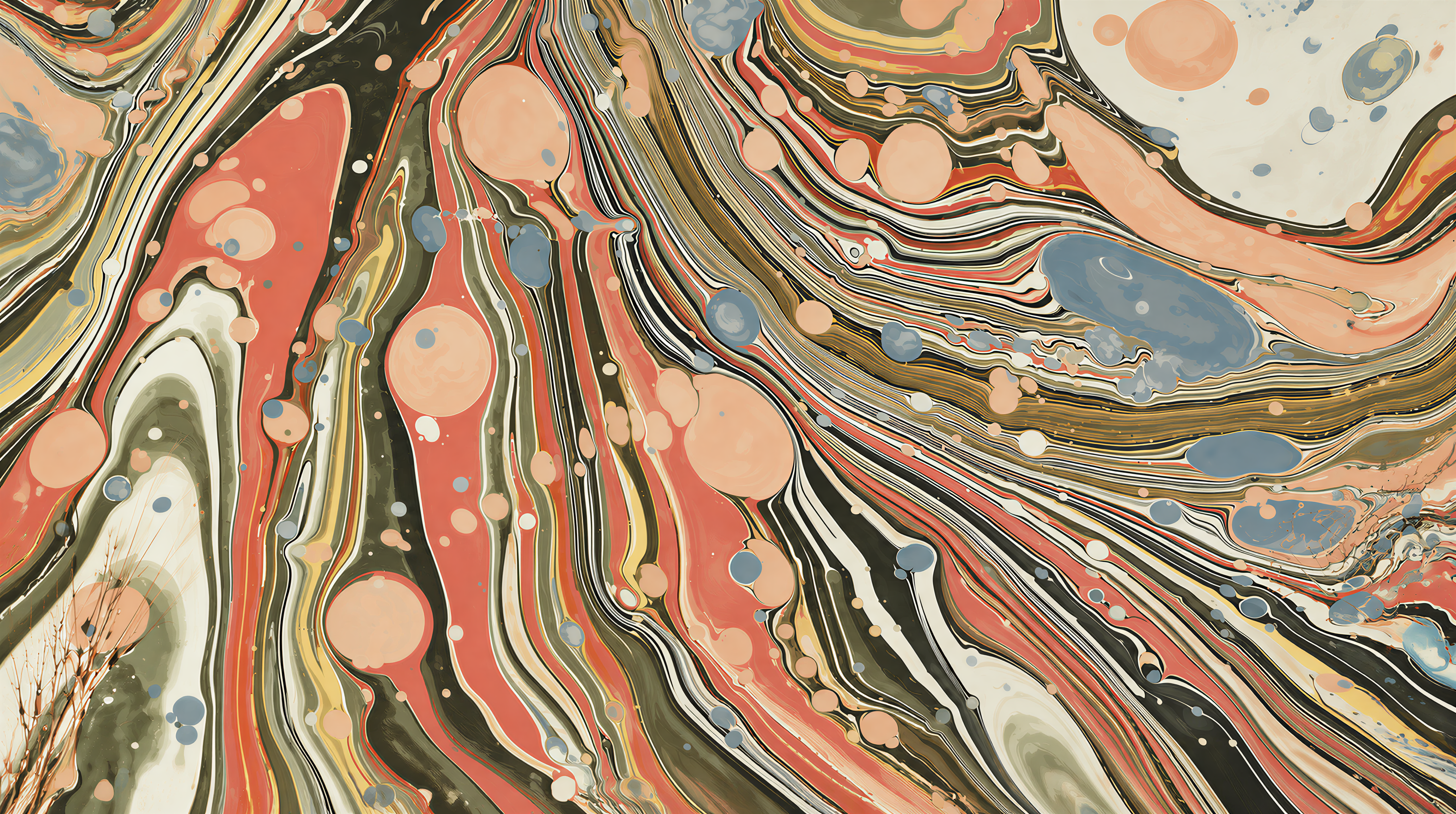 Red And Neutral Sweeping Swirl Forms Wallpaper Mural, Peel-and-stick Finish