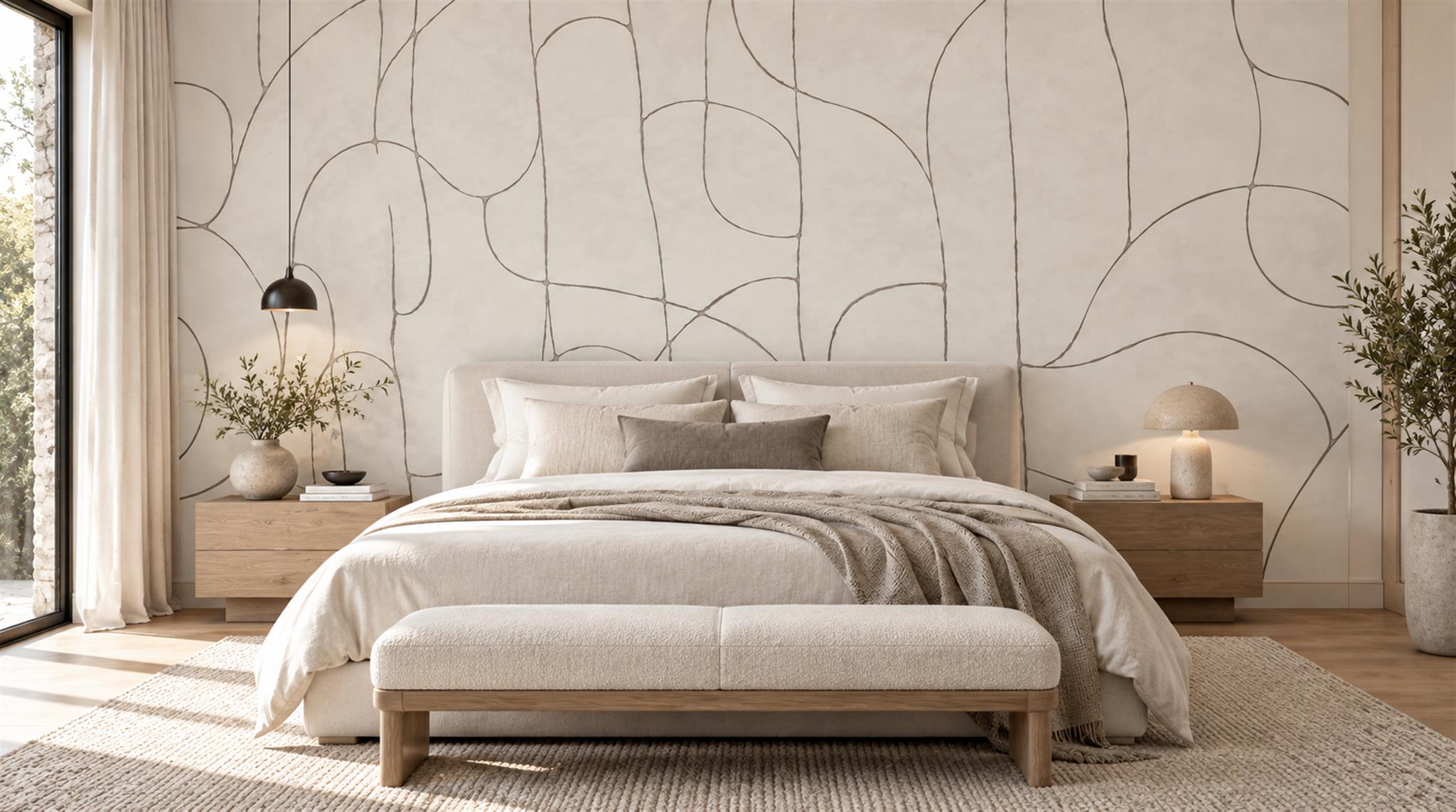 Ivory And Red Linear Movement Decorative Wallpaper Mural Bedroom-wallpaper-murals, Peel-and-stick Finish