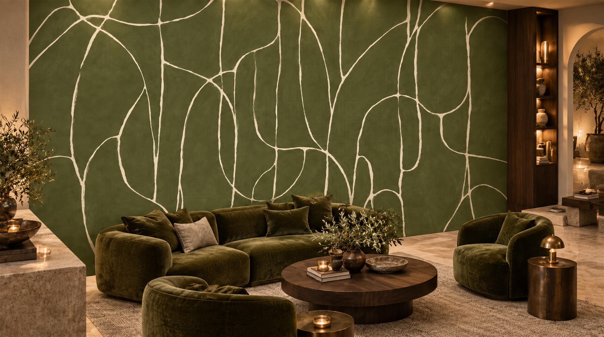 Red And Olive Abstract Forms Wallpaper Mural Accent-wall-wallpaper-murals, Peel-and-stick Finish