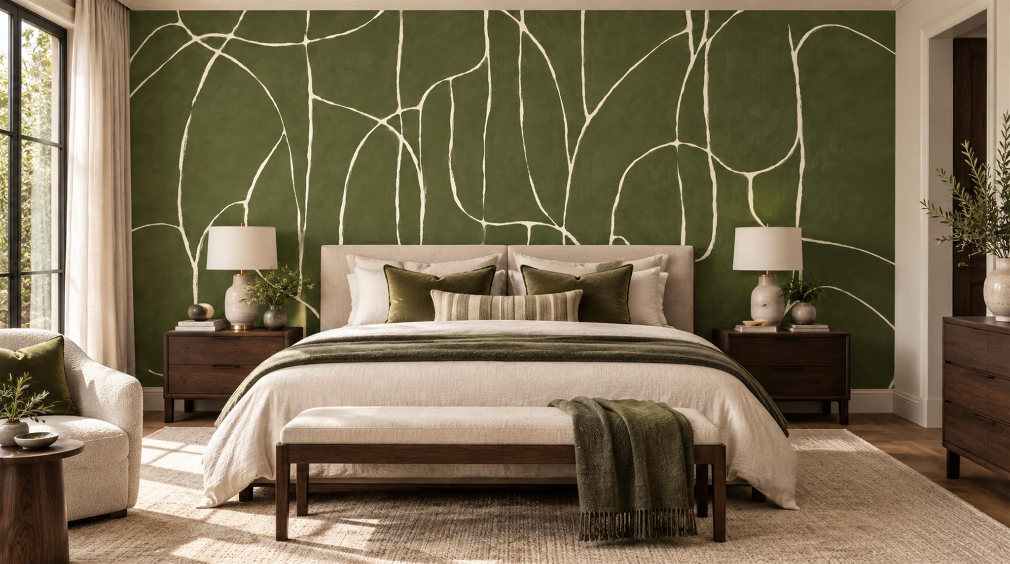 Red And Olive Abstract Forms Wallpaper Mural Bedroom-wallpaper-murals, Peel-and-stick Finish