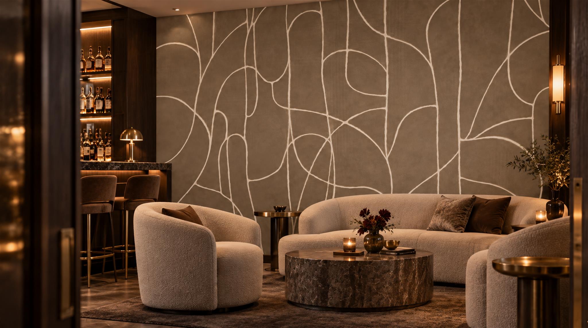 Red And Neutral Abstract Forms Wallpaper Mural Accent-wall-wallpaper-murals, Peel-and-stick Finish
