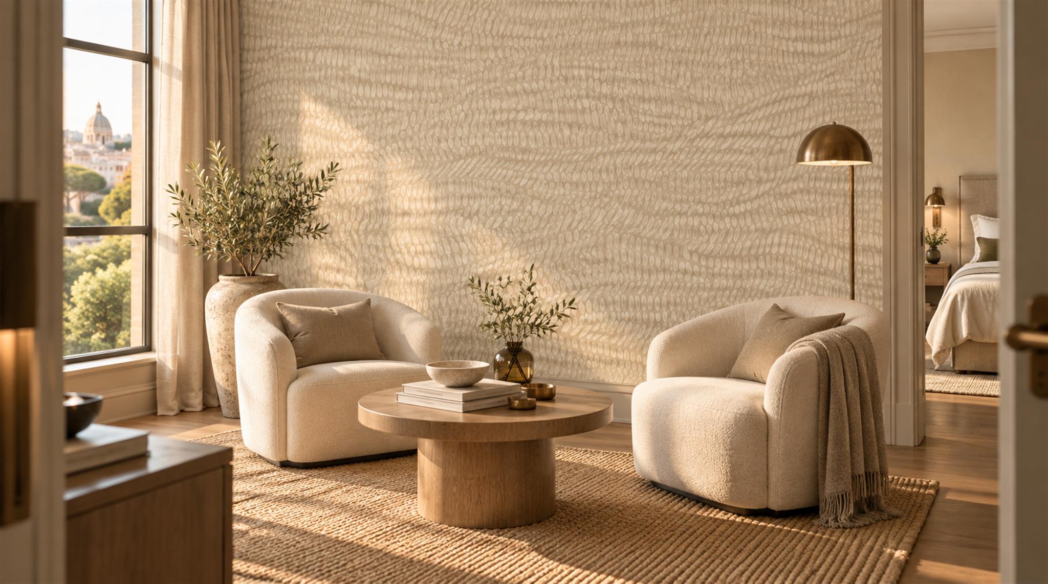 Beige And Neutral Abstract Forms Wallpaper Mural Accent-wall-wallpaper-murals, Peel-and-stick Finish