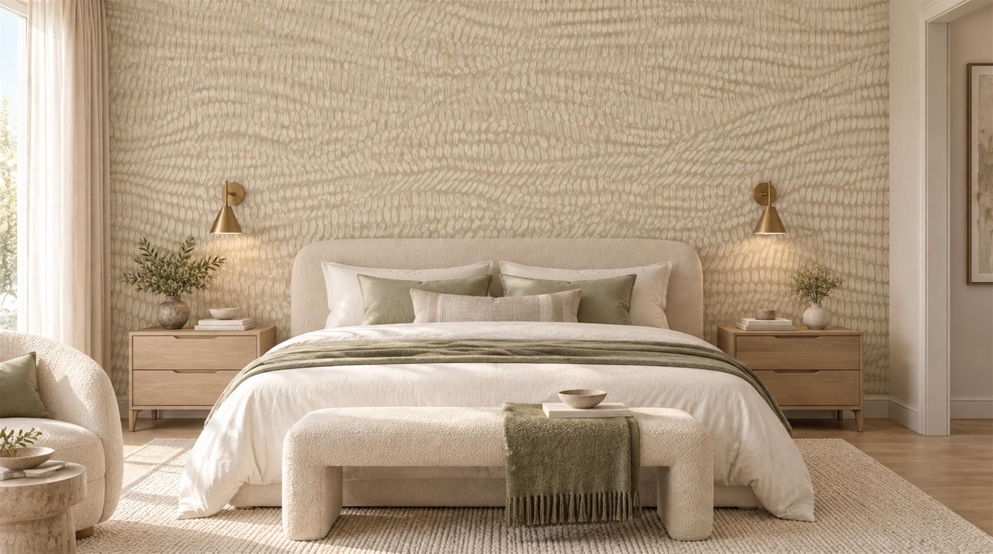 Beige And Neutral Abstract Forms Wallpaper Mural Bedroom-wallpaper-murals, Peel-and-stick Finish