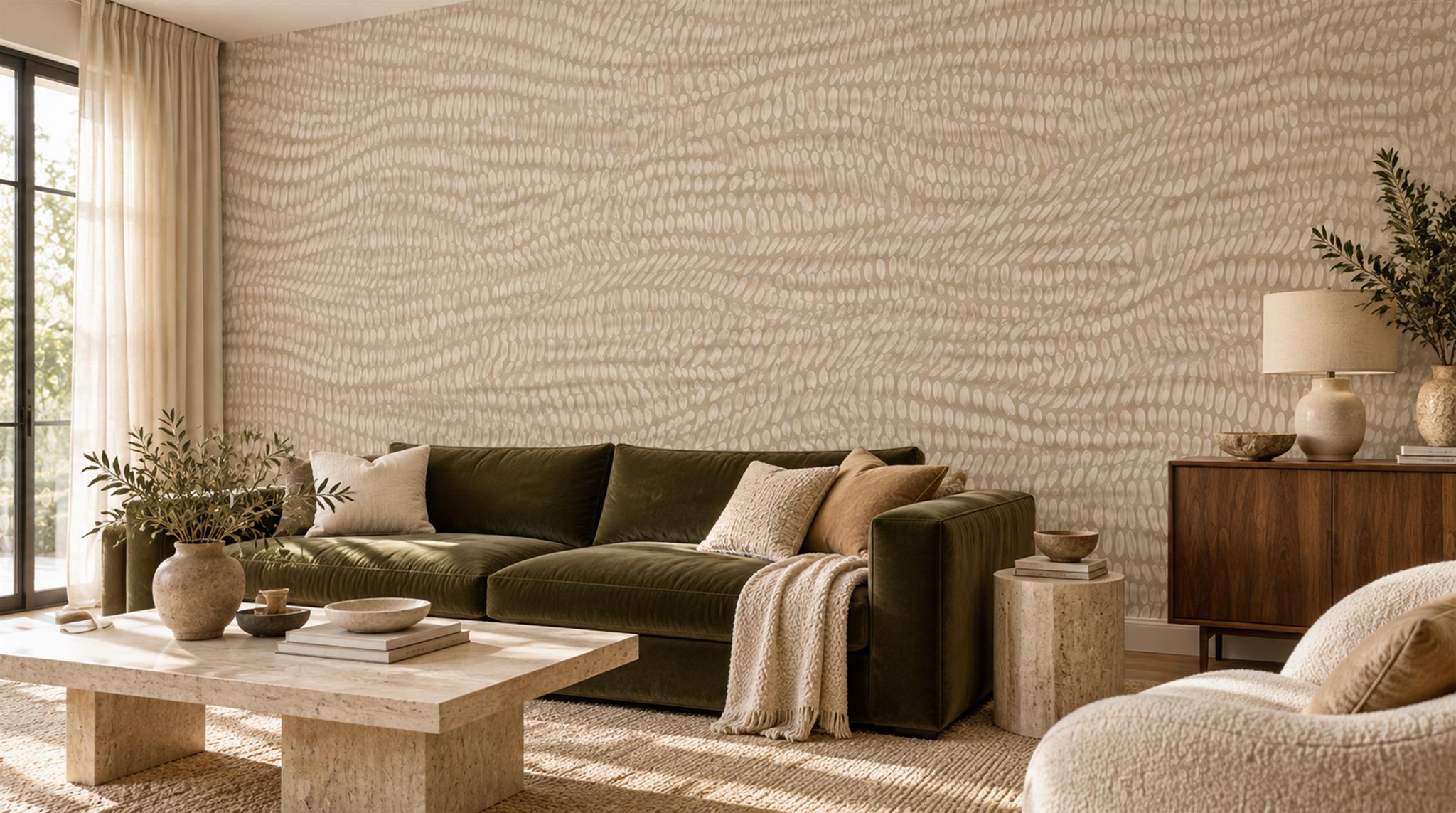Beige And Neutral Abstract Forms Wallpaper Mural Living-room-wallpaper-murals, Peel-and-stick Finish