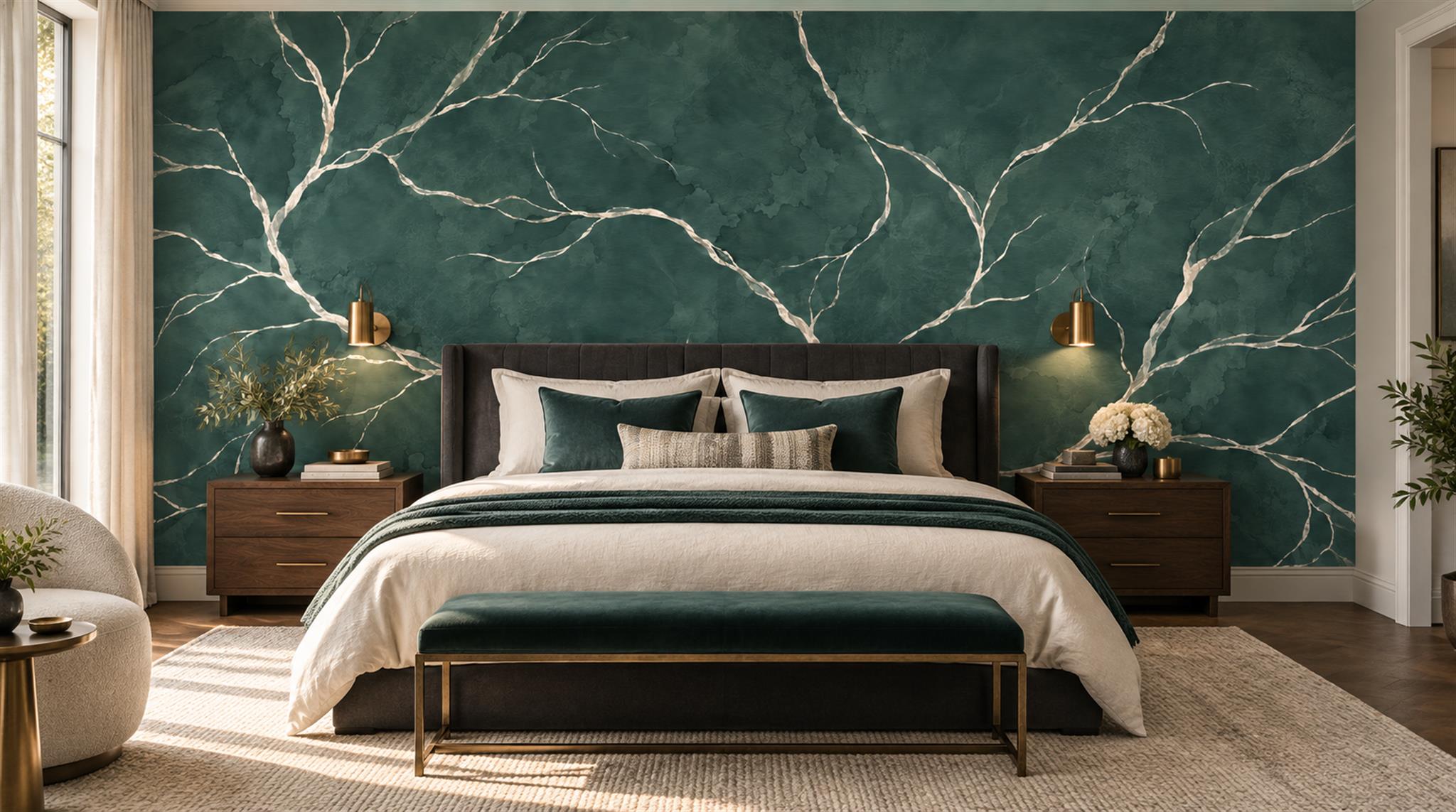 Red And Teal Marble Veining Wallpaper Mural Bedroom-wallpaper-murals, Peel-and-stick Finish