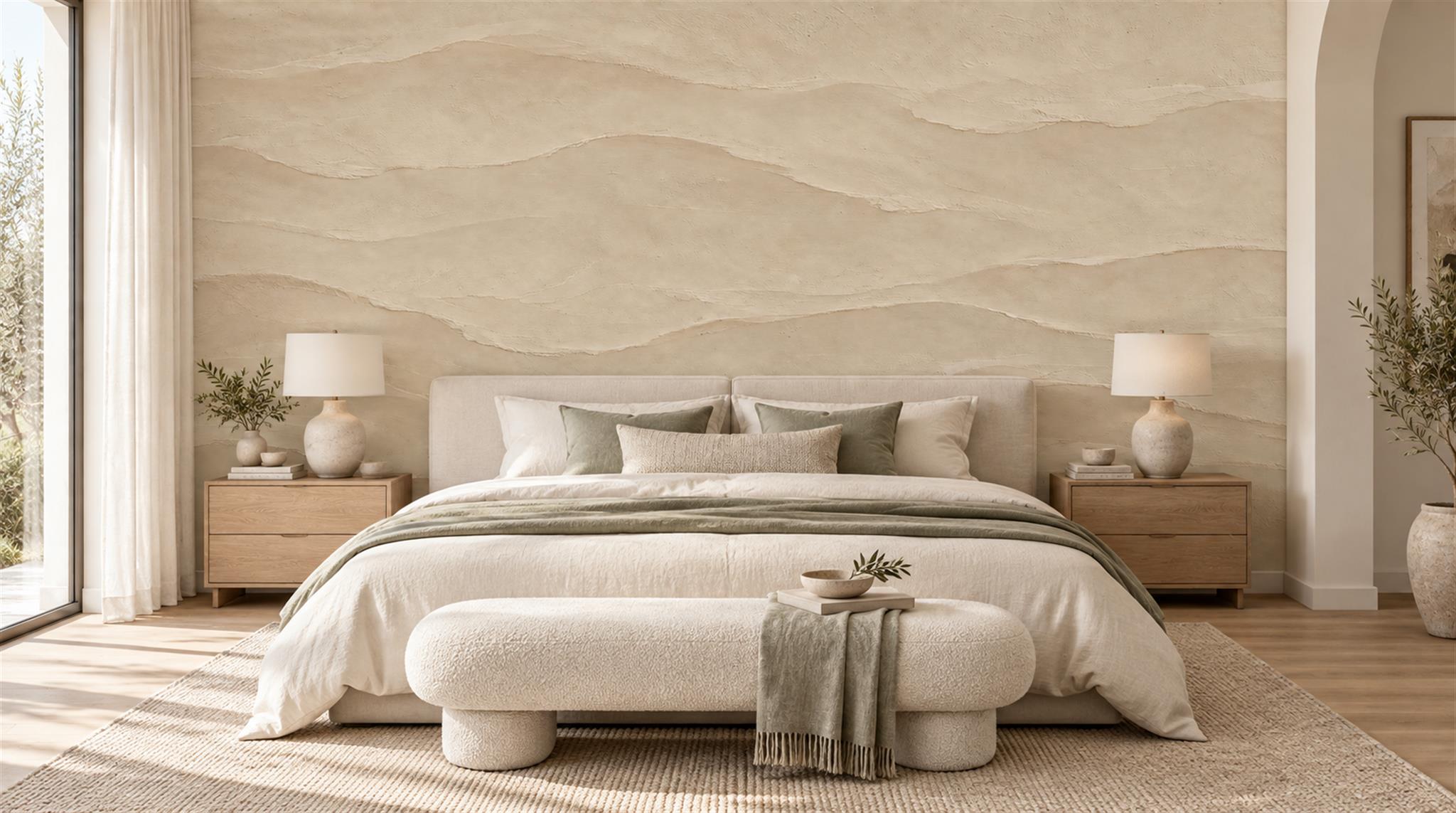 Beige And Tan Decorative Patterning Wallpaper Mural Bedroom-wallpaper-murals, Peel-and-stick Finish