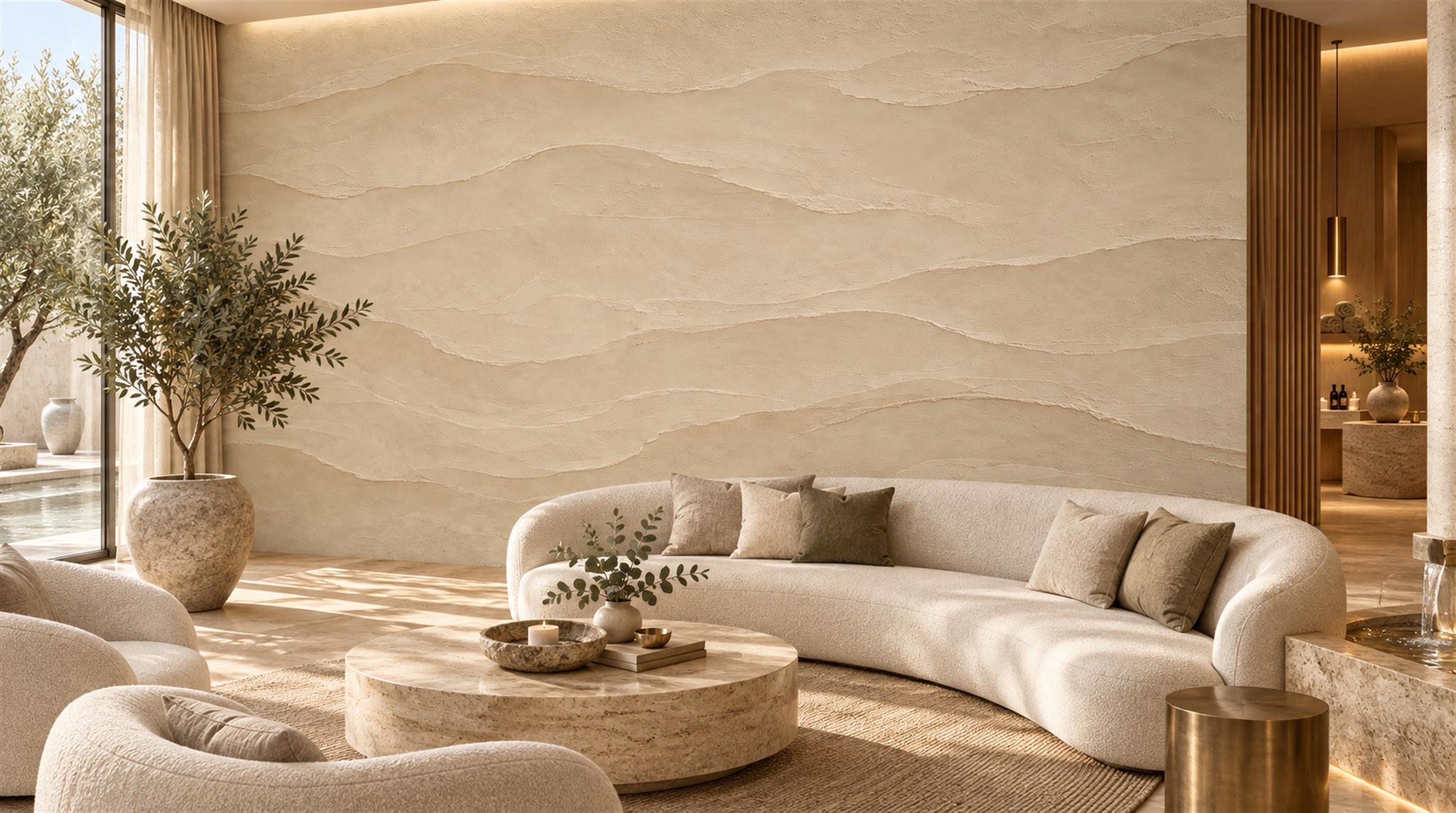 Beige And Tan Decorative Patterning Wallpaper Mural Accent-wall-wallpaper-murals, Peel-and-stick Finish