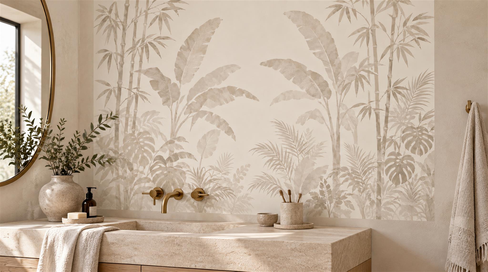 Ivory And Red Leaf Patterning Textured Wallpaper Mural Bathroom-wallpaper-murals, Peel-and-stick Finish